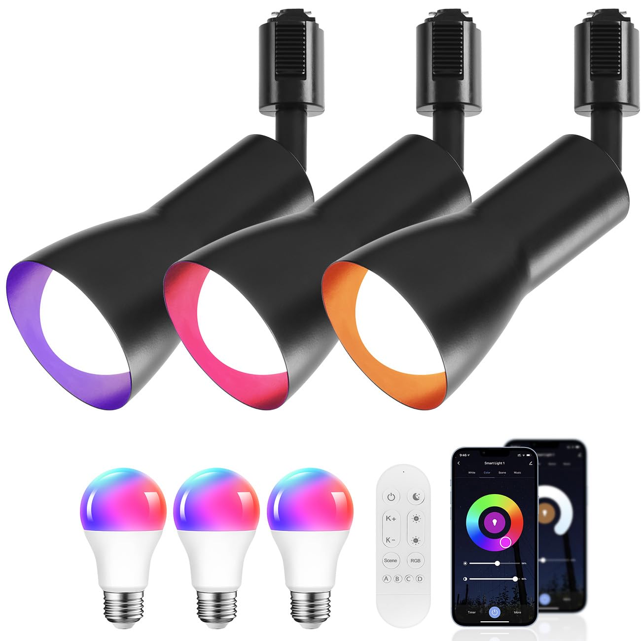 ANWIO ダクトレール用 スポットライト 3個セット 消費電力8.5W（60W形相当） E26口金 810LM リモコン付き Wi-Fi 遠隔操作 Alexa対応 Google Home対応 省エネ 調光 調色 レールライト ダクトレール照明 角度調節自