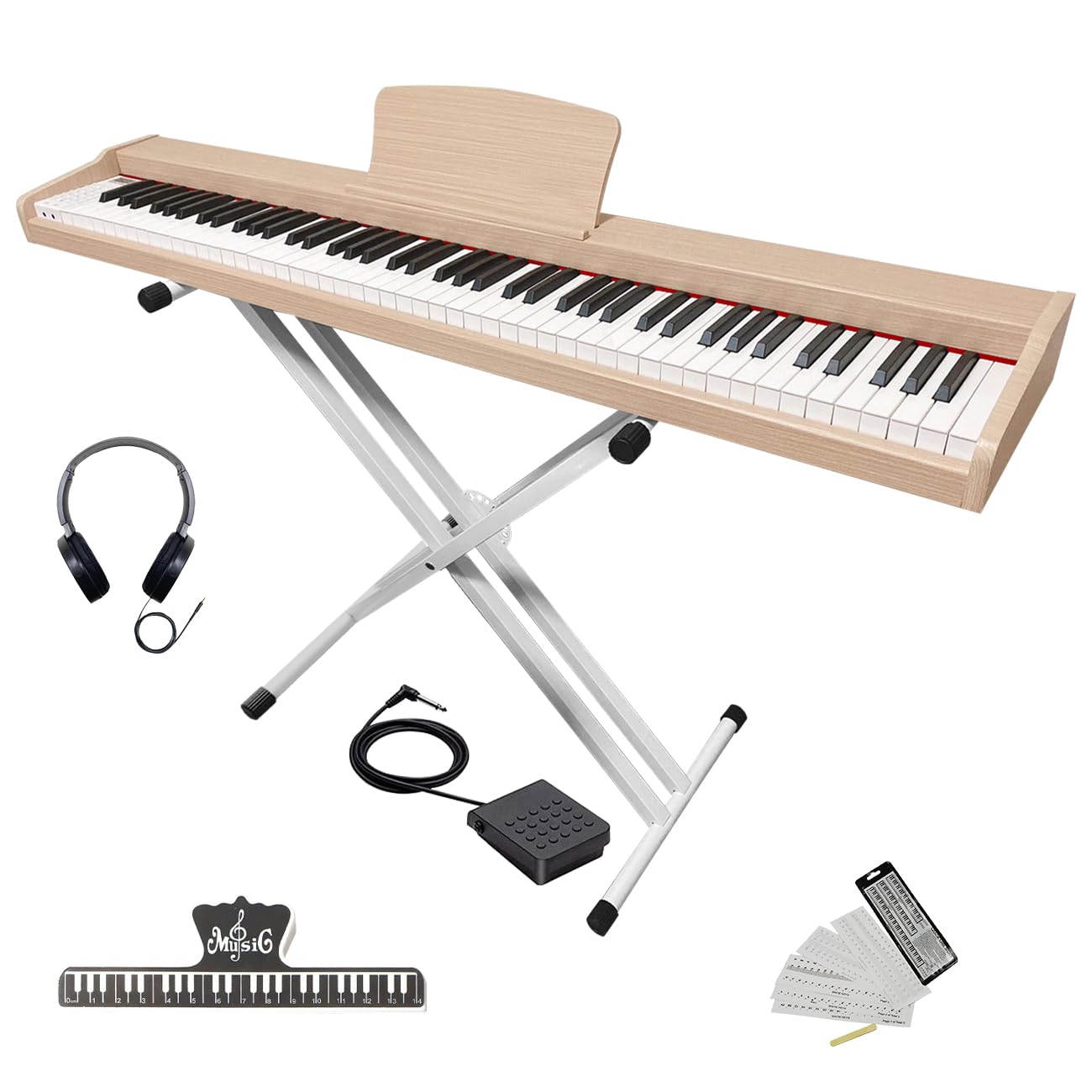 【木製電子ピアノスタンドセット 】Longeye 電子ピアノ 88鍵盤 MOLD2 スタンド付き 日本語表記 二つヘッドホン同時使用 MIDI端子対応 10mmストローク 380種類音色 移調 DREAM音源 初心者 練習にピッタリ 本格ペダル付き MID