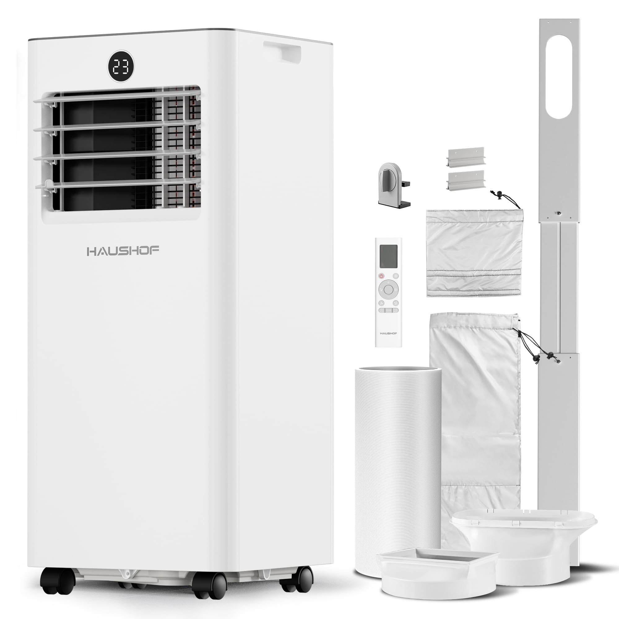 HAUSHOF 【2026年新型】【工事不要】 スポットクーラー スポットエアコン 2.3kW 冷房機 除湿機 冷房 8-10畳 移動式 クーラー 冷房・送風・除湿モード 除湿量23L 風量調節2段階 家庭用 衣類乾燥 リモコン付き キャスター付 温度設定|RENEW