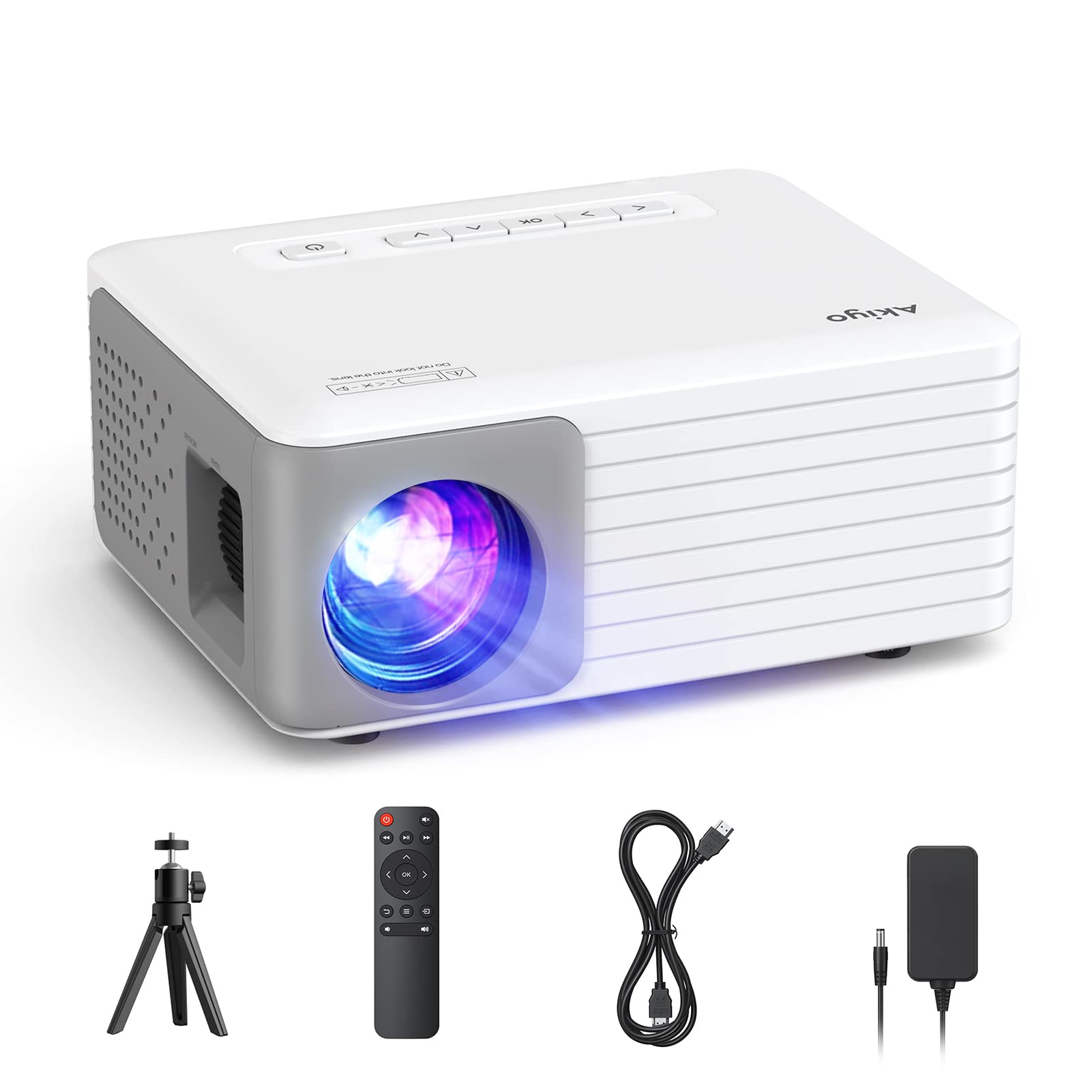 AKIYO 小型 プロジェクター 家庭用 6500LM 1080PフルHD高輝度 ホームシアター 内蔵HiFiスピーカー 25% ズーム機能 ±20°台形補正 HDMI/USB/TF/AV/スマホ/パソコン/タブレット/PS4/PS5ゲーム機に接続サポート