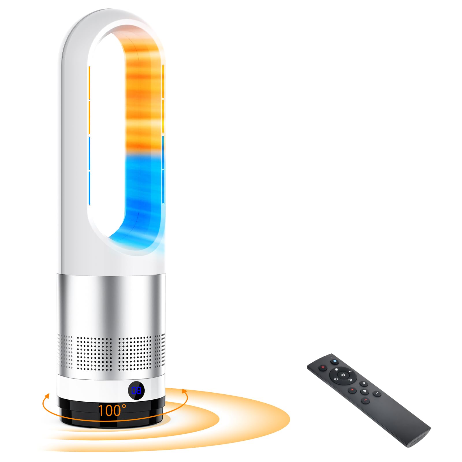 セラミックヒーター 【2026新定番・・韮暖兼用・羽根なし】ヒーター 暖房器具 省エネ 電気 3段階温風+8段階送風 100&deg;首振り 9Hタイマー 静音 DCモーター 節電 リモコン操作 ・韮暖房 40W/1100Ｗ 大風量 速暖 過熱保護 転倒OFF 足元 ｜RENEW