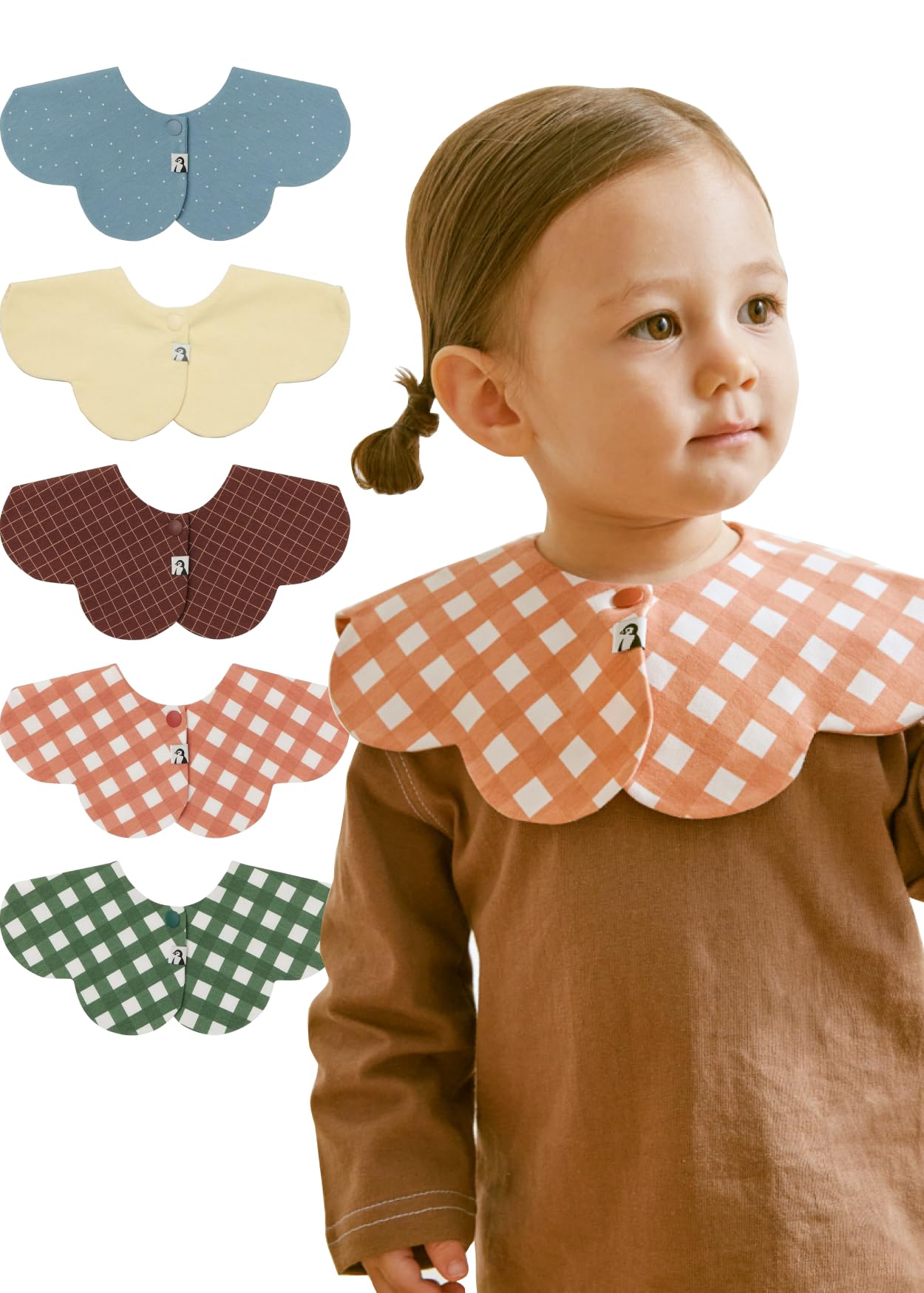 [Konny] コニーベビースタイ セット Baby Bib 360°ローリング よだれかけ 吸収性・速乾性 シンプル 女の子 男の子 ベビーコーデ 出産祝い おしゃれ プレゼント (セット10(Orange Gingham, Green Gingham,