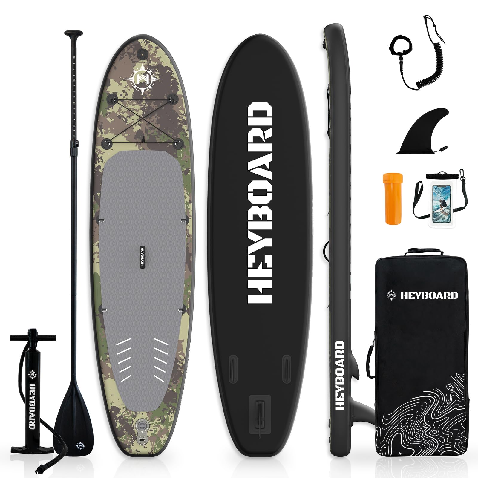 HeyBoard supボード スタンドアップパドルボード supインフレータブル パドルボード 安定性 滑り止め 初心者 SUPセット 320cm(長さ)&times;81cm(幅)&times;15cm(厚さ) Dリング付き(カモフラージュ)｜RENEW