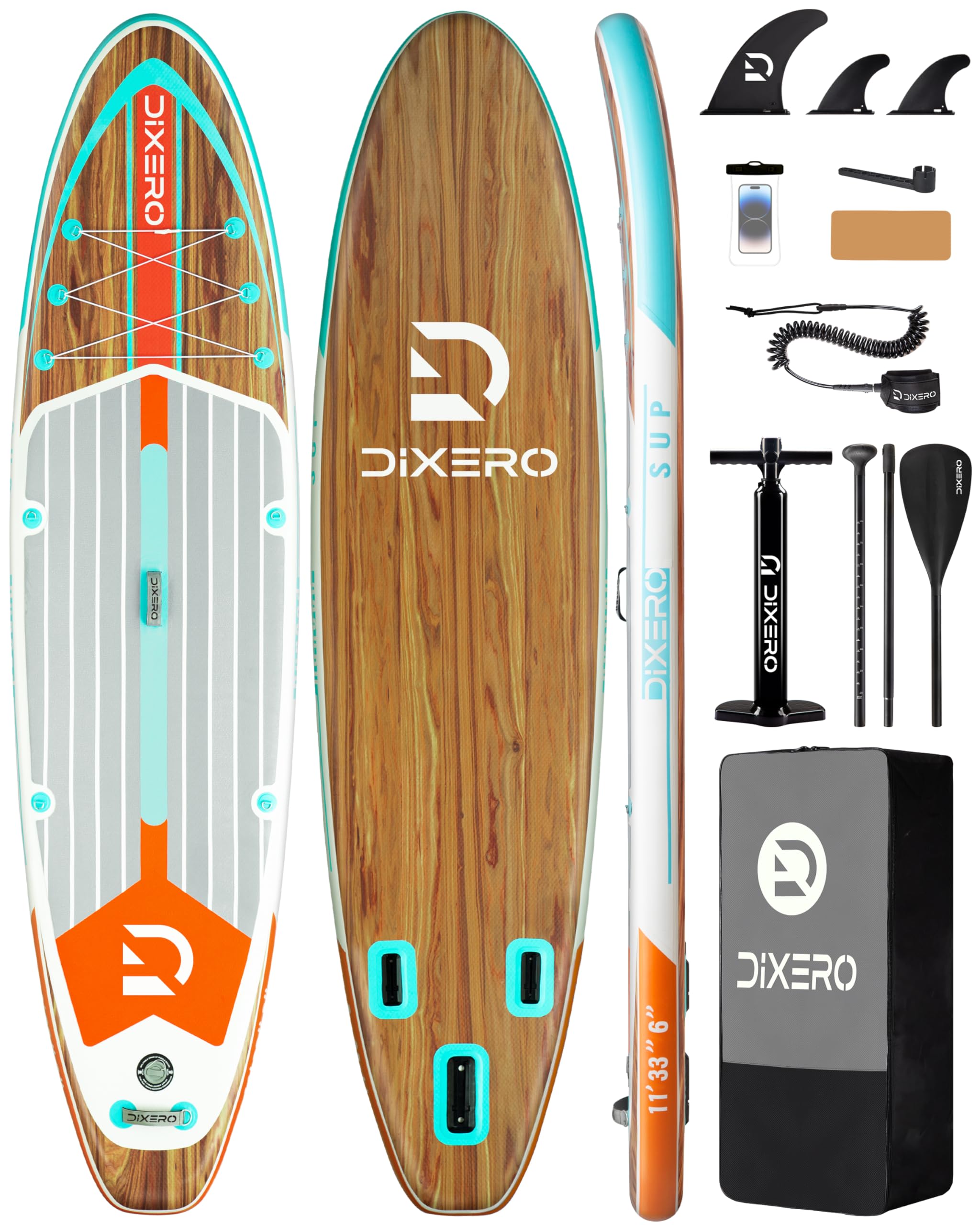Dixero (ディクセロ) 空気注入式 スタンドアップパドルボード 11フィート x 33インチ 大人用 エクストラワイド パドルボード プレミアムアクセサリー付き 調節可能なパドル ハンドポンプ ボトムフィン リーシュ防水電話バッグ|RENEW