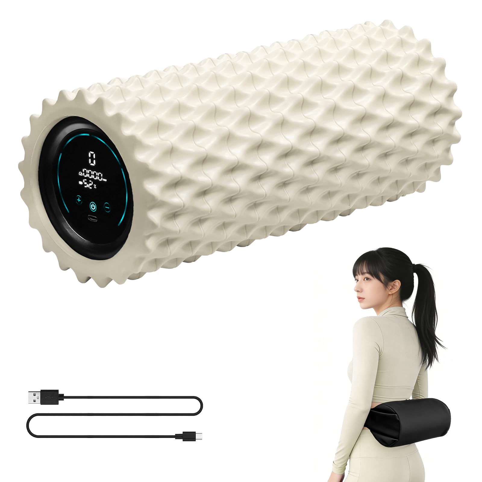 MOJEER フォームローラー 電動 4000mAh 大容量電池 9段階【意匠権取得】ストレッチ用ポール ヨガポール アジャストベルトの収納袋/日本語説明書付 プレゼントYJZDD (ベージュ，L)｜RENEW
