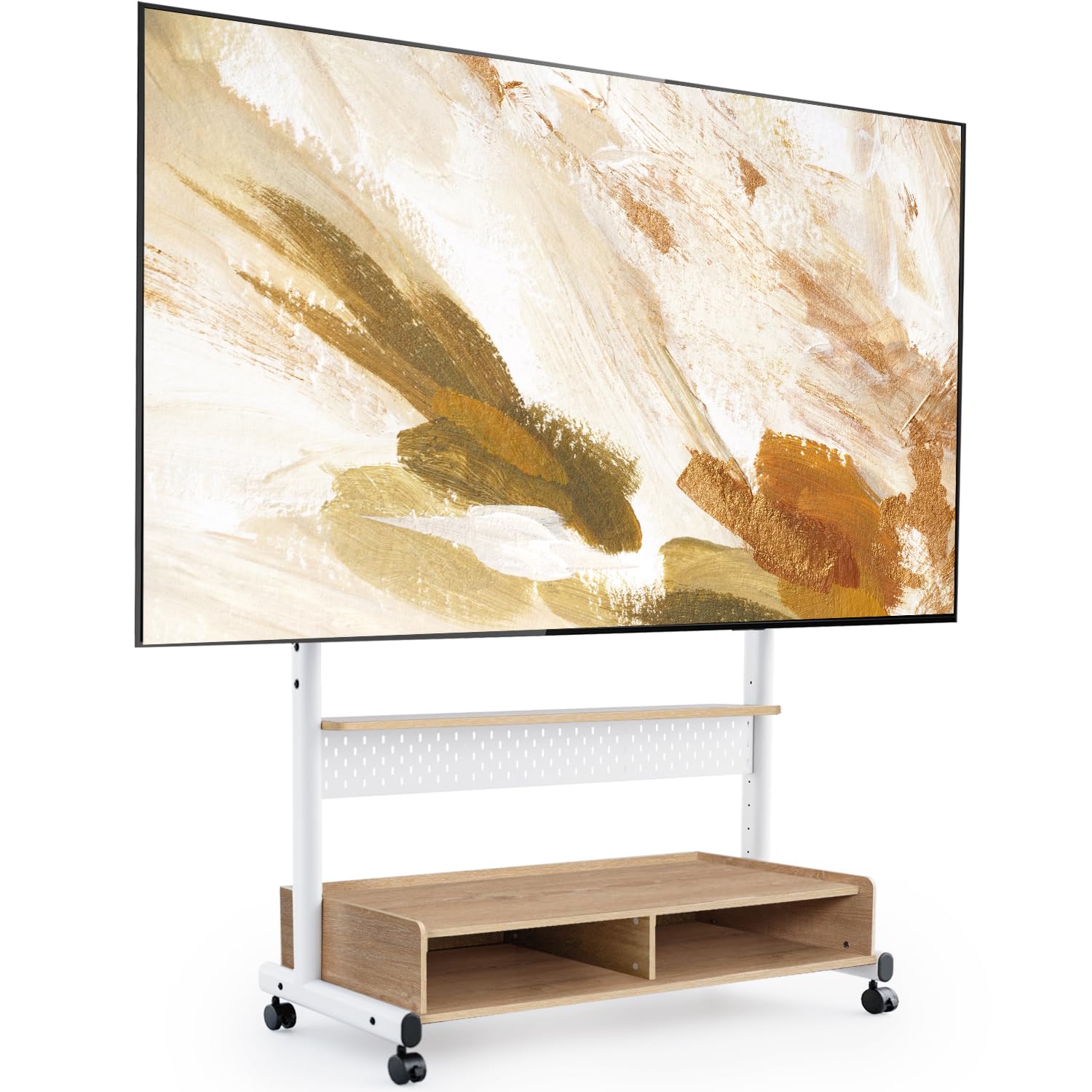 FITUEYES テレビスタンド Kシリーズ テレビ台 マウント付き 移動式 60?100インチ 大型テレビに対応 耐荷重80kg 有孔ボード付き 高さ調節可能 大容量収納 安定性よい 木製 オーク K-A211002WN|RENEW