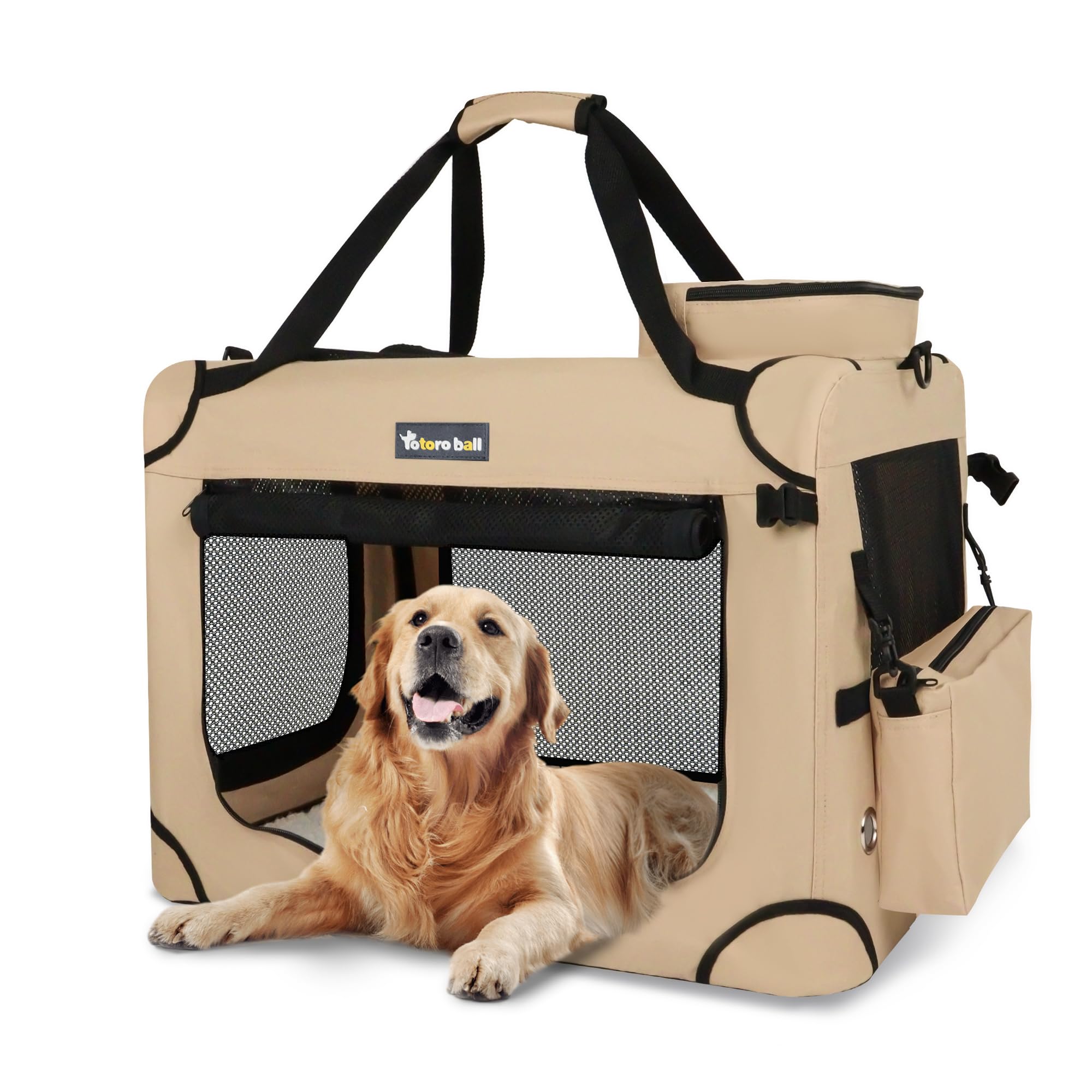 Totoro ball ソフトクレート 中型犬 犬用クレート 犬用キャリーバッグ 犬 キャリーケース 折りたたみ 犬 車用ケージ 5面メッシュ 頑丈耐久 ロック付き 給水ボトルバンド付き 中型犬・猫2匹 15kgまで『トランク、旅行、避難、室内外兼用！』