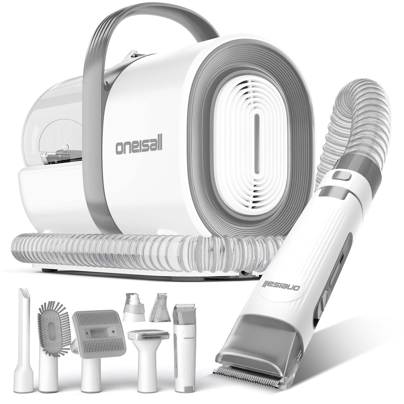 Oneisall ペット用バリカンセット 7in1 ペットグルーミングセット 換毛期対策 犬 猫美容器 多機能 ペットグルーミングセット 電動バリカン 抜け毛を自動吸引 多機能掃除機 LM2 (Gray)
