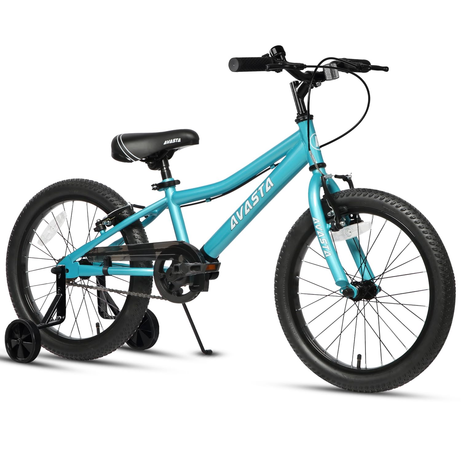 【AVASTA】Bilbo 子供MTBマウンテンバイク ファットタイヤ自転車 男の子 女の子 小学生低学年高学年 街乗り通学 取り外しチェーンケース/補助輪付き/キックスタンド付き 高さ調整可能 18インチ 青ブルー