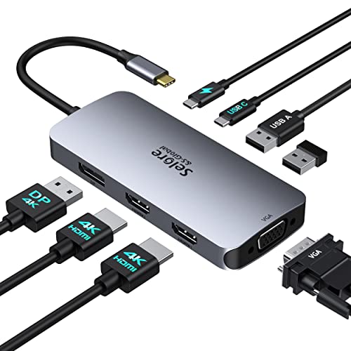 【2つHDMI＋DP＋VGA 4画面拡張】Selore USB C ハブ ドッキングステーション hdmi 2ポート 4画面拡張可能 4K対応 100W 急速充電 Displayport VGA 2 USB A 2.0 MacBook Pro/Air 20