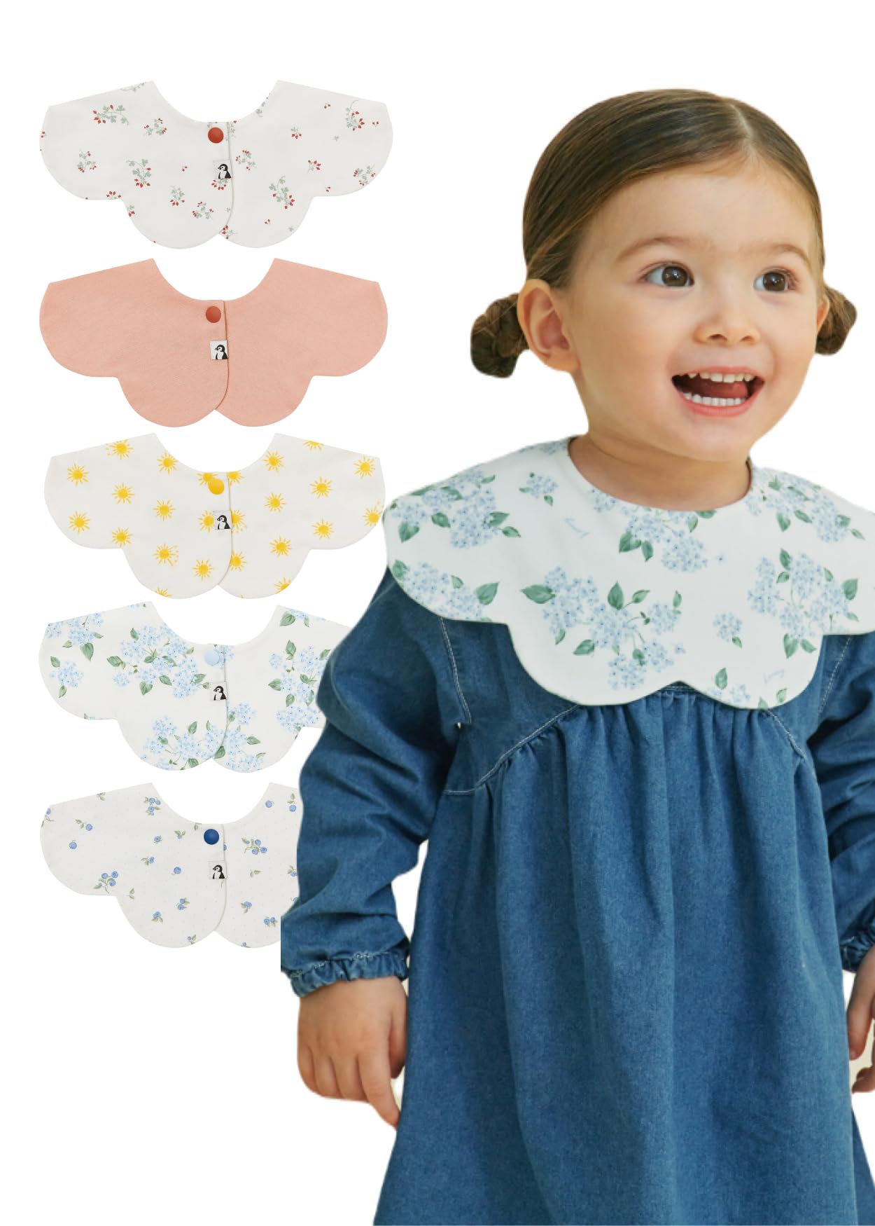 [Konny] コニーベビースタイ セット Baby Bib 360°ローリング よだれかけ 吸収性・速乾性 シンプル 女の子 男の子 ベビーコーデ 出産祝い おしゃれ プレゼント (セット7(Red Flower, Salmon, Sunshine, B