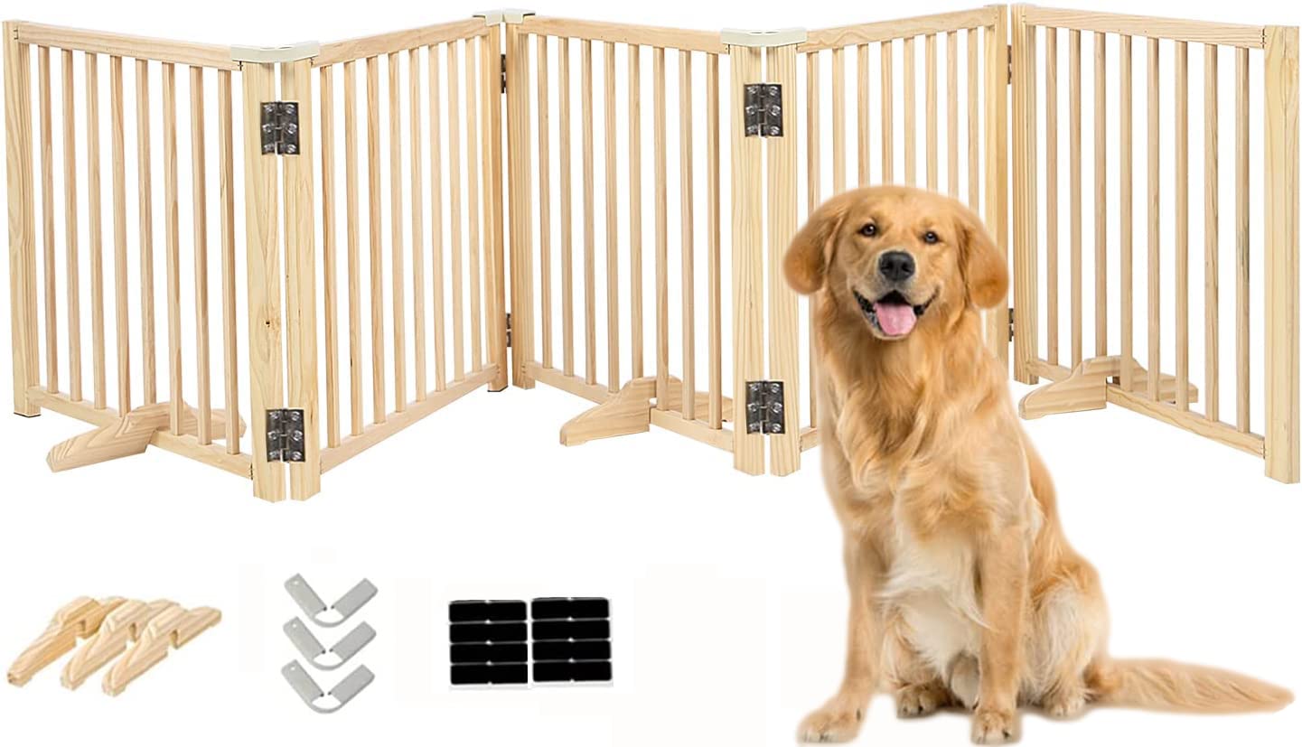 木製 ペットゲート パーテーション 置くだけ ペットフェンス 犬 柵 安全柵 小型犬 中型犬 脱走防止 ガード 飛び出し防止 多頭飼い ペットガード (幅304cm x高さ60cmx奥行き60.5cm (5枚))