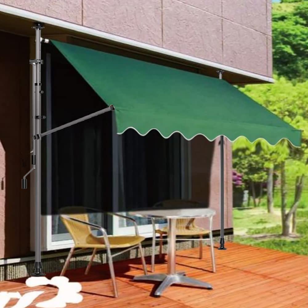 オーニング オーニングテント 伸縮タイプ 日よけ 巻き取り式 サンシェード ひさし 紫外線 UV カット クールサマーオーニング 角度 高さの調節が可能 簡単設置 (濃い緑色, 250cm)｜RENEW