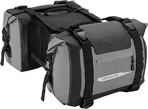 kemimoto バイク サイドバッグ 防水 大容量50L ツーリング 2PC 取付簡単 CBR400 Z900RS 汎用 反射テープ付き キャンプツーリング 収納 ロングツーリング 軽量 耐久性 グレー