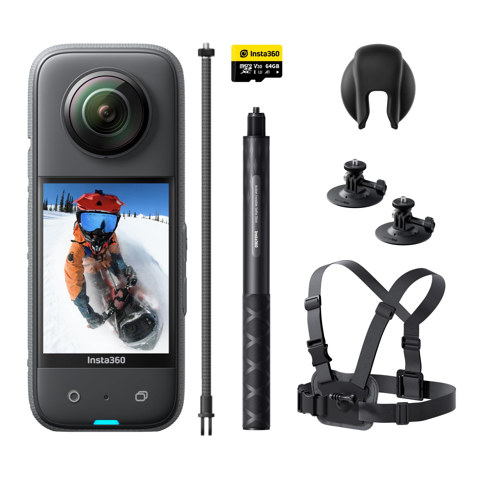 Insta360 X3 -スキーキット|360度カメラ アクションカメラ 新型1/2インチ48MPセンサー IPX8防水 5.7K360度動画 72MP360度写真 手ブレ補正 アクティブHDR 4K一人称視点 60fps自撮り 360度水平維持 AI編集｜RENEW