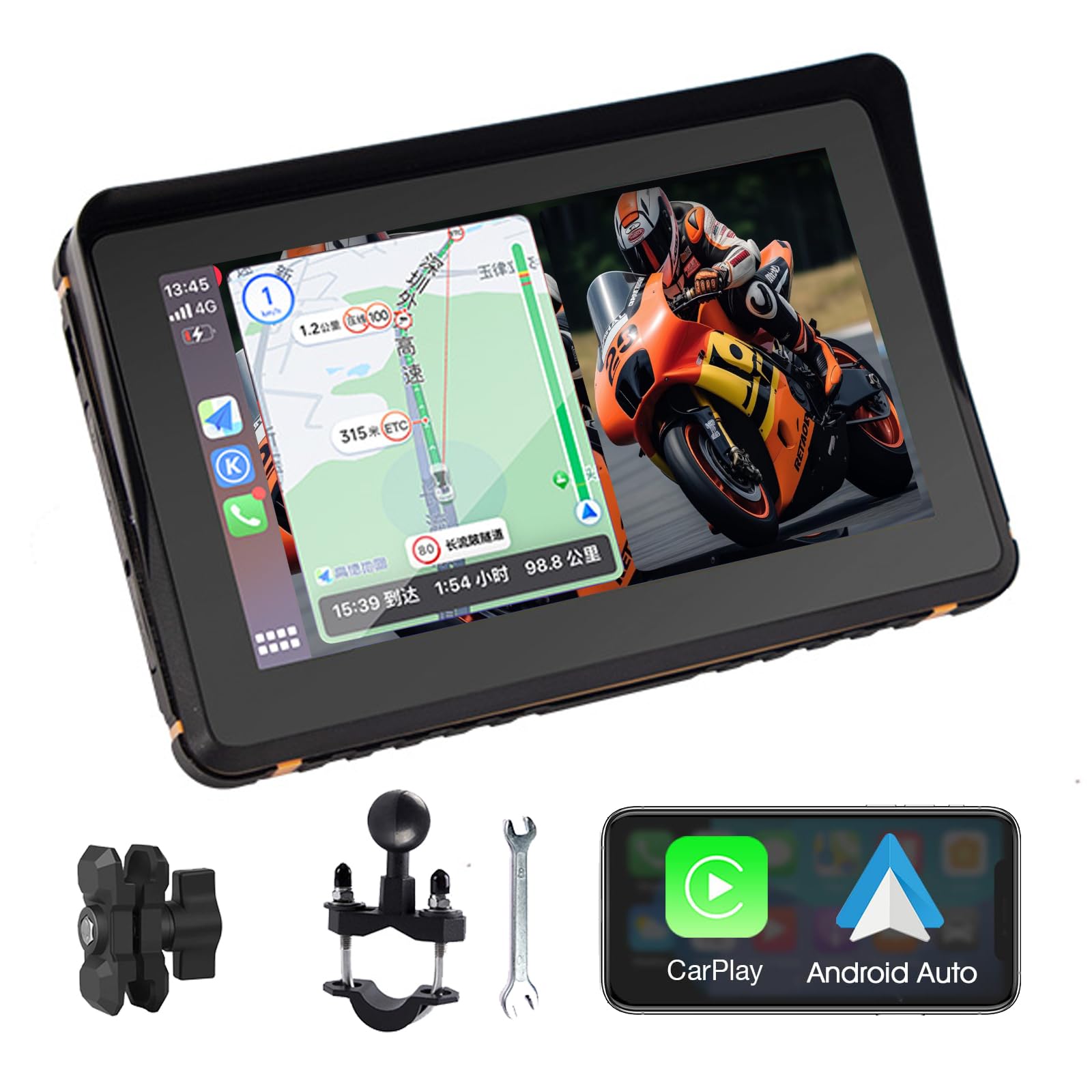 ポータブル7インチタッチスクリーン搭載バイク専用ナビゲーター、carplay バイク用 carplay ワイヤレス ディスプレイオーディオ ポータブルカーナビ バイクナビ、カープレイ/アンドロイドオート対応、IP67防水機能付き｜RENEW