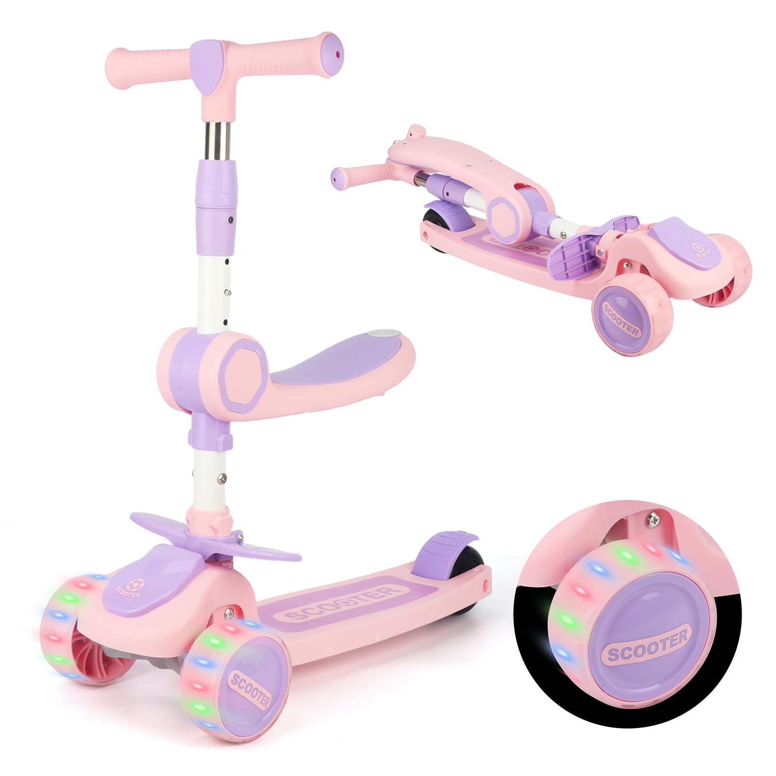 LittleSo キックスクーター 3~10歳子供用 キックボード 4段階高さ調整 61/66/73/80cm シートあり 光るLEDタイヤ 折り畳み式 三輪車 方向変換 耐荷重100kg アウトドアに適用 子供 男の子 女の子 プレゼント 子どもの日 お 4,712円