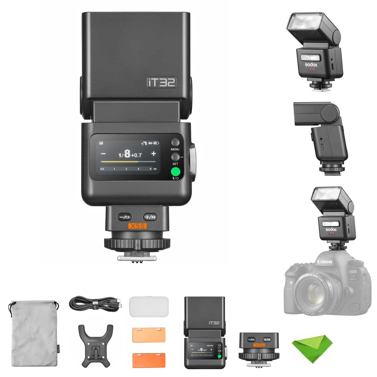 Godox iT32+X5-S X5S ホットシュー式カメラストロボトリガー 、For Sonyカメラα7/α9/α6000、磁気吸着分離デザイン オン/オフカメラモード瞬時切替、LCD カラータッチスクリーン高速スピードライト、TTL/HSS 2.4GH
