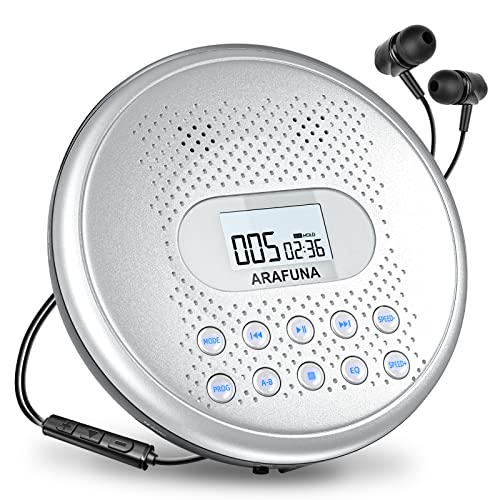 Arafuna ポータブル CDプレーヤー スピーカー内蔵式 CDプレーヤー ポータブル 1400mAh充電式 cdプレーヤー 音飛び防止 再生スピード調整可 ABリピート機能 レジューム機能 32GB MicroSDカードサポート語学学習 音楽再生 出産