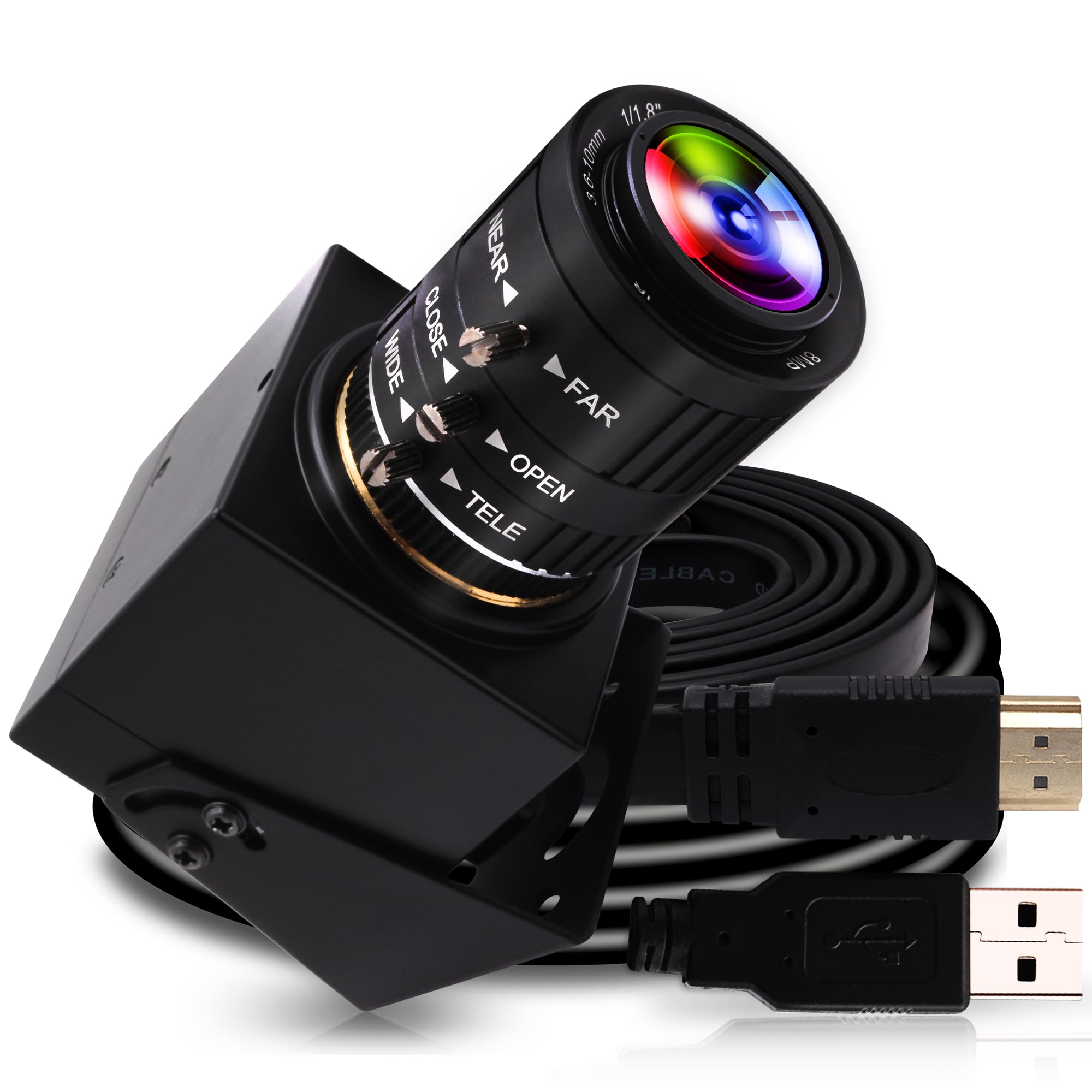 ELP 4K USB HDMI USBカメラ マニュアルズームウェブカメラ可変焦点 PCカメラコンピュータ用ミニクローズアップカメラH.265望遠鏡USBセキュリティカメラ8mp IMX415産業用CCTVカメラ (3.6-10mm 3倍ズーム)