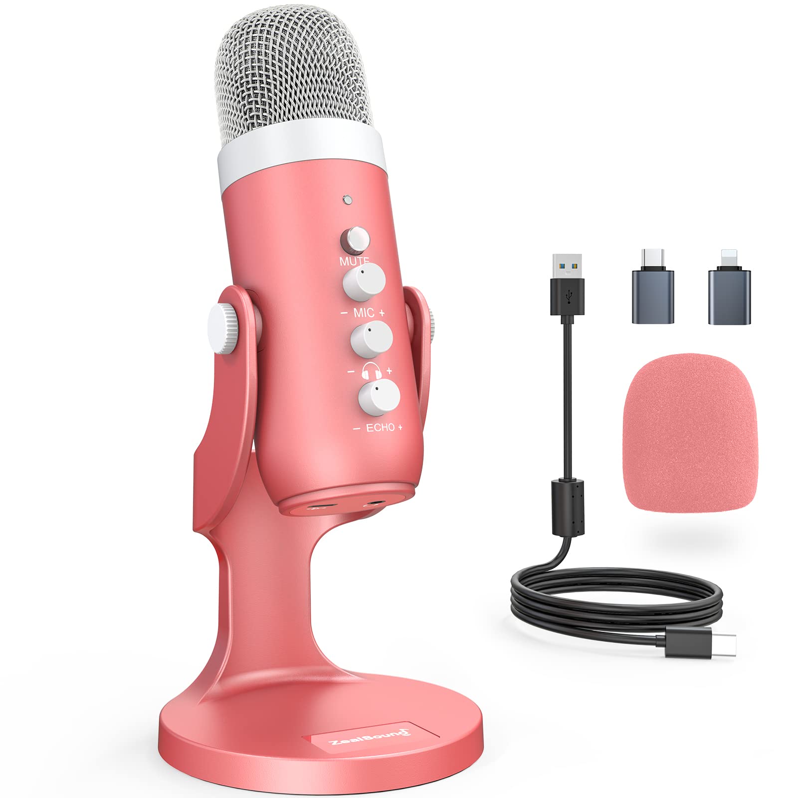ZealSound 配信用マイク ASMRマイク コンデンサーマイク USB エコー機能、卓上マイクスタンド、PC用録音マイク、単一指向性集音、高感度な集音機能を備えた、Windows/Mac/PS4/PS5対応 - ゲーム、実況、会議、LIVE放送、Yo