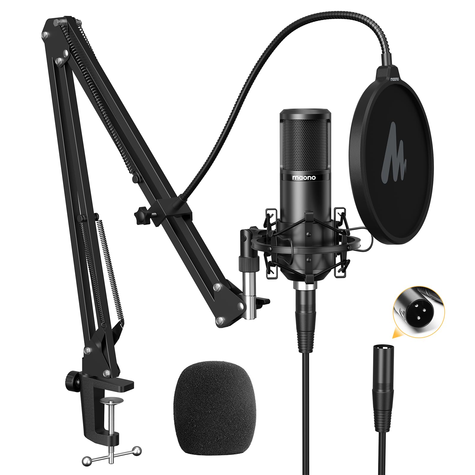 MAONO XLR コンデンサーマイク マイクセット 単一指向性 配信用 アームスタンド/XLR-XLRケーブル付き 音響システム/アンプ/ミキサー向け 音楽製作/録音/生放送/YOUTUBE/ポッドキャストに適応(AU-PM320S)｜RENEW 8,454円