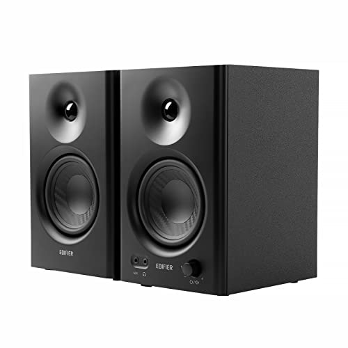 Edifier MR4 42W スタジオモニタースピーカー、アクティブニアフィールドモニター用スピーカー、TRSバランス入力/RCA/3.5mmステレオミニプラグ、モニター/音楽モード対応 ブラック