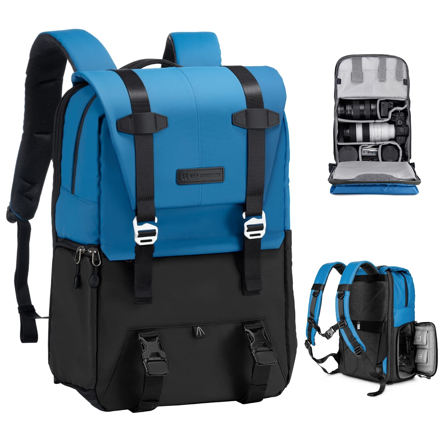 K＆F Concept カメラバッグ おしゃれ カメラリュック カメラバックパック 2気室 20L 大容量 レインカバー付き 撮影バッグ 防水 一眼レフ/DSLRカメラ/レンズ/16インチPC/三脚収納可 出張/旅行/撮影用バッグ