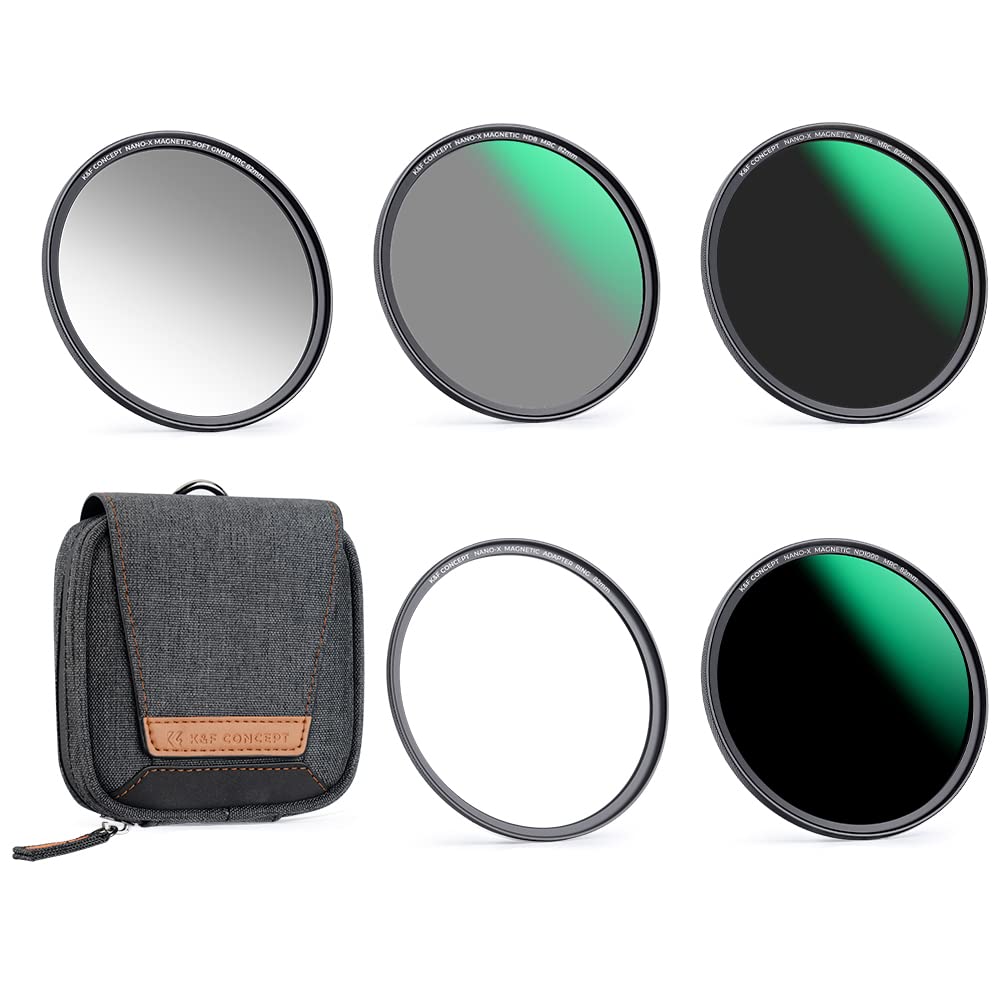 K&F Concept 77mm 磁気アダプターリング+GND8+ND8+ND64+ND1000 5点セット NDフィルター ハーフNDフィルター 磁気吸着 装着便利 フィルターケース付属 両面28層ナノコーティング 色かぶり無し 撥水防汚 キズ防止 （N