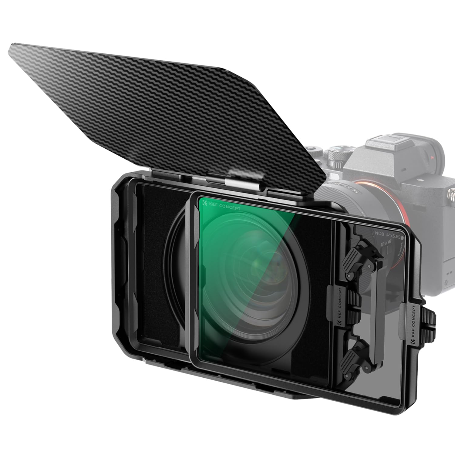 K&F Concept ミニマットボックス ND8 NDフィルター 4x5.65インチ Mini Matte Box カーボンファイバー製 67mm/72mm/77mm/82mm/95mmのアダプターリング付き 2枚の角型フィルター装着可能 収納ケース付属 13,205円