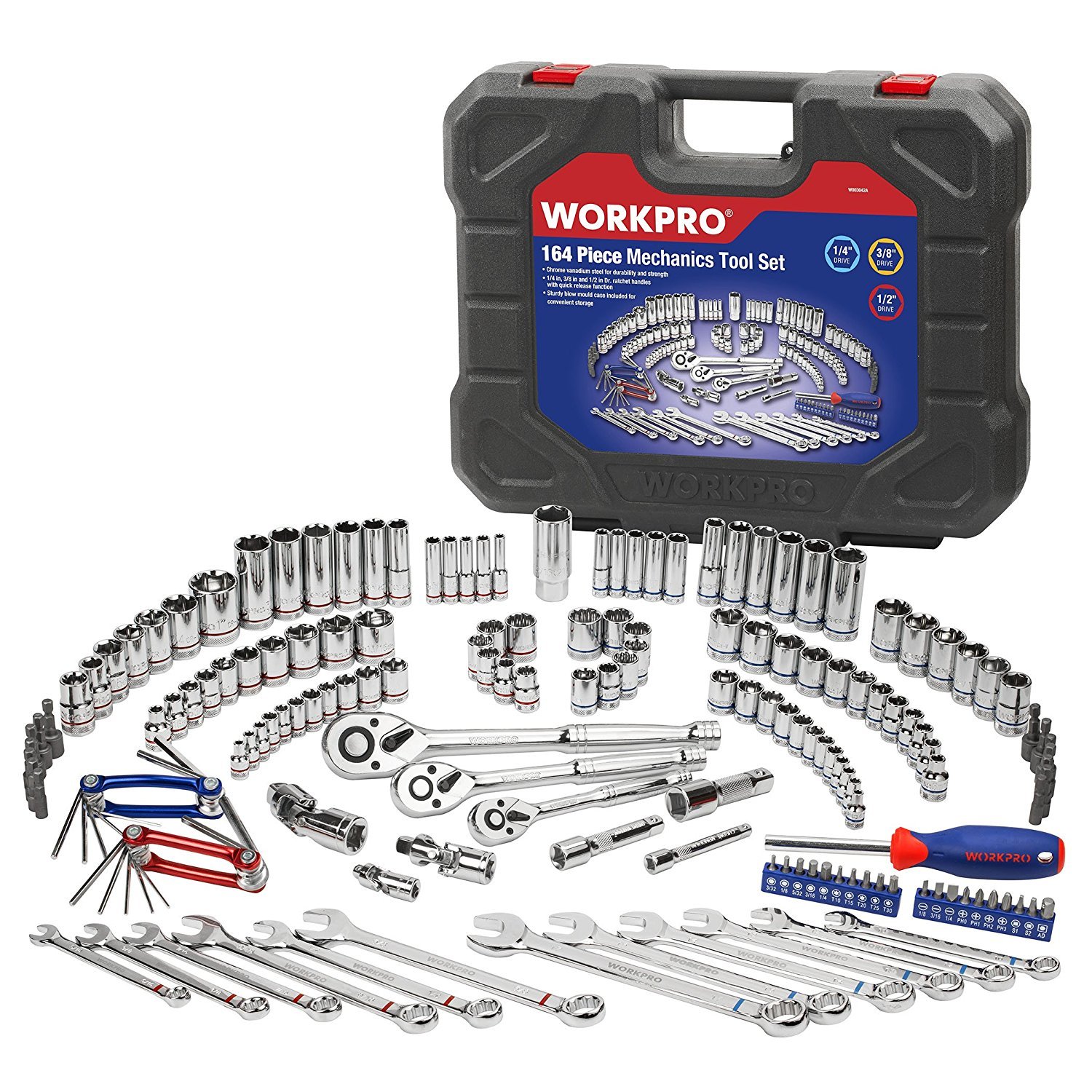 WORKPRO ソケットレンチセット インチ工具セット ハーレー ラチェットレンチ 自動車 バイク 整備 メンテナンス 164点組｜RENEW