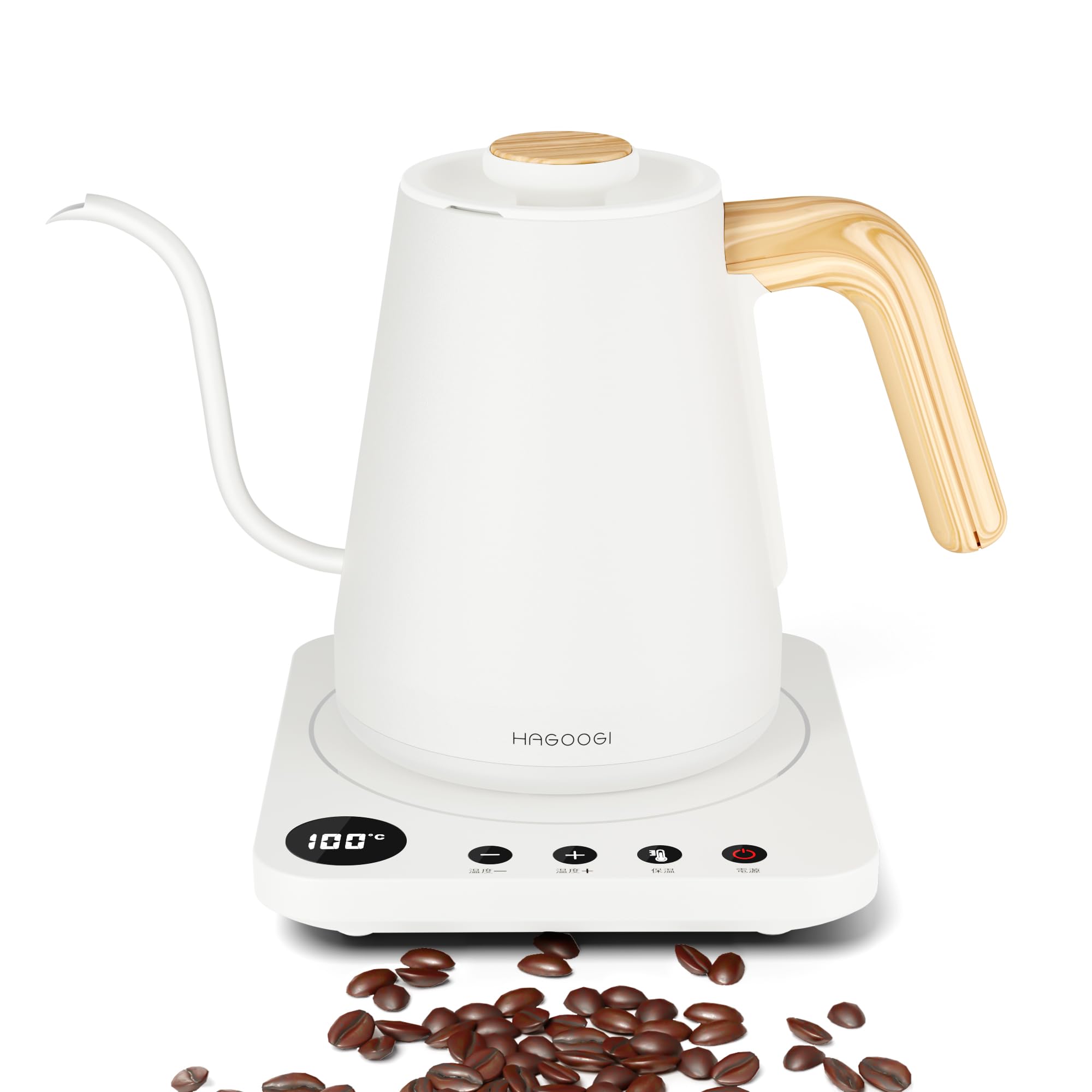 電気ケトル コーヒー HAGOOGI (ハゴオギ) ドリップケトル 1.0L 1200W コーヒーポット 温度調節 (1℃単位)/保温機能/空焚き防止/通知音オン・オフ/PSE認証済み 細口 コーヒーケトル コーヒー 紅茶 お茶 プレゼント用 ドリップ ポ