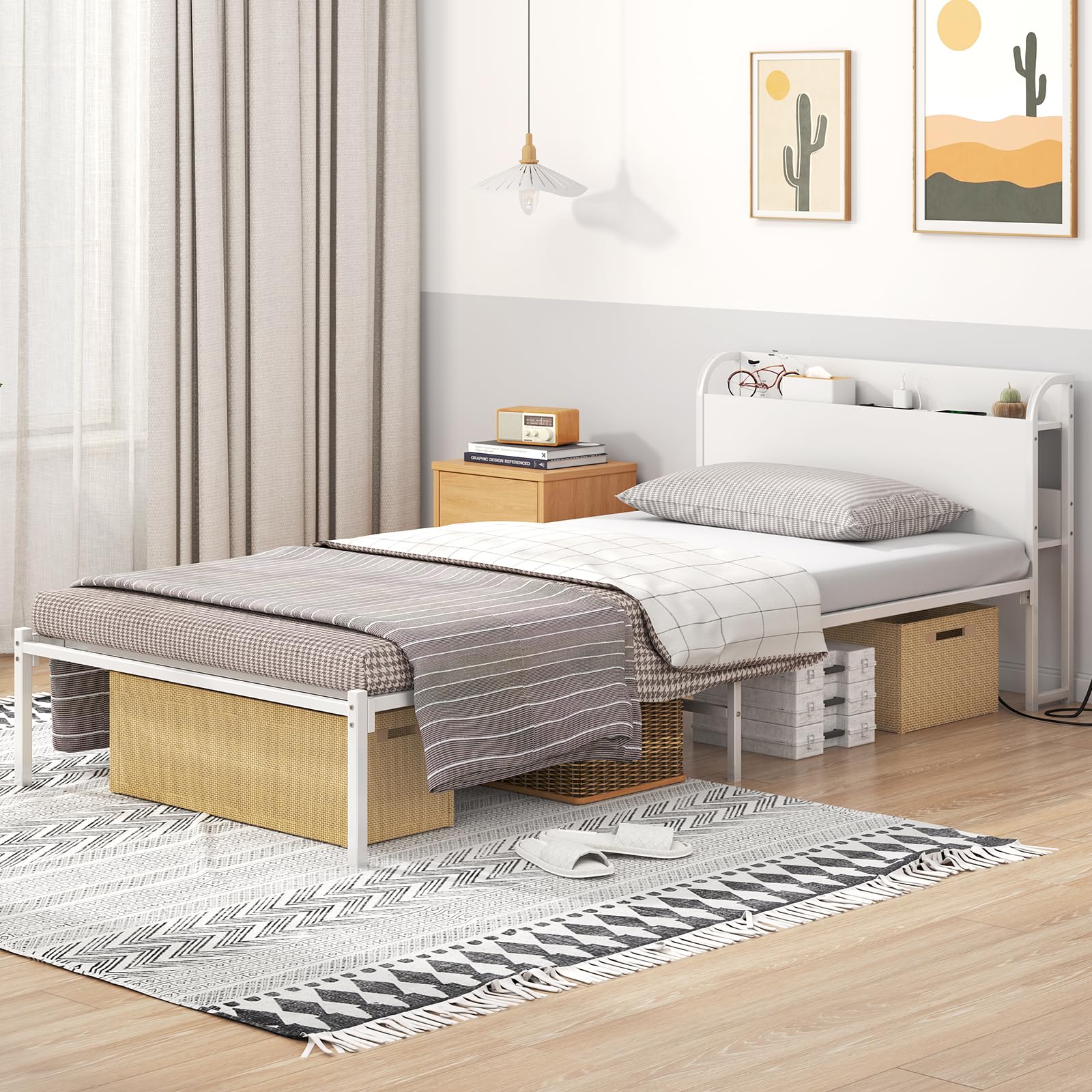 LunarLight スチールパイプベッド ベッドフレーム コンセント 組立簡単  