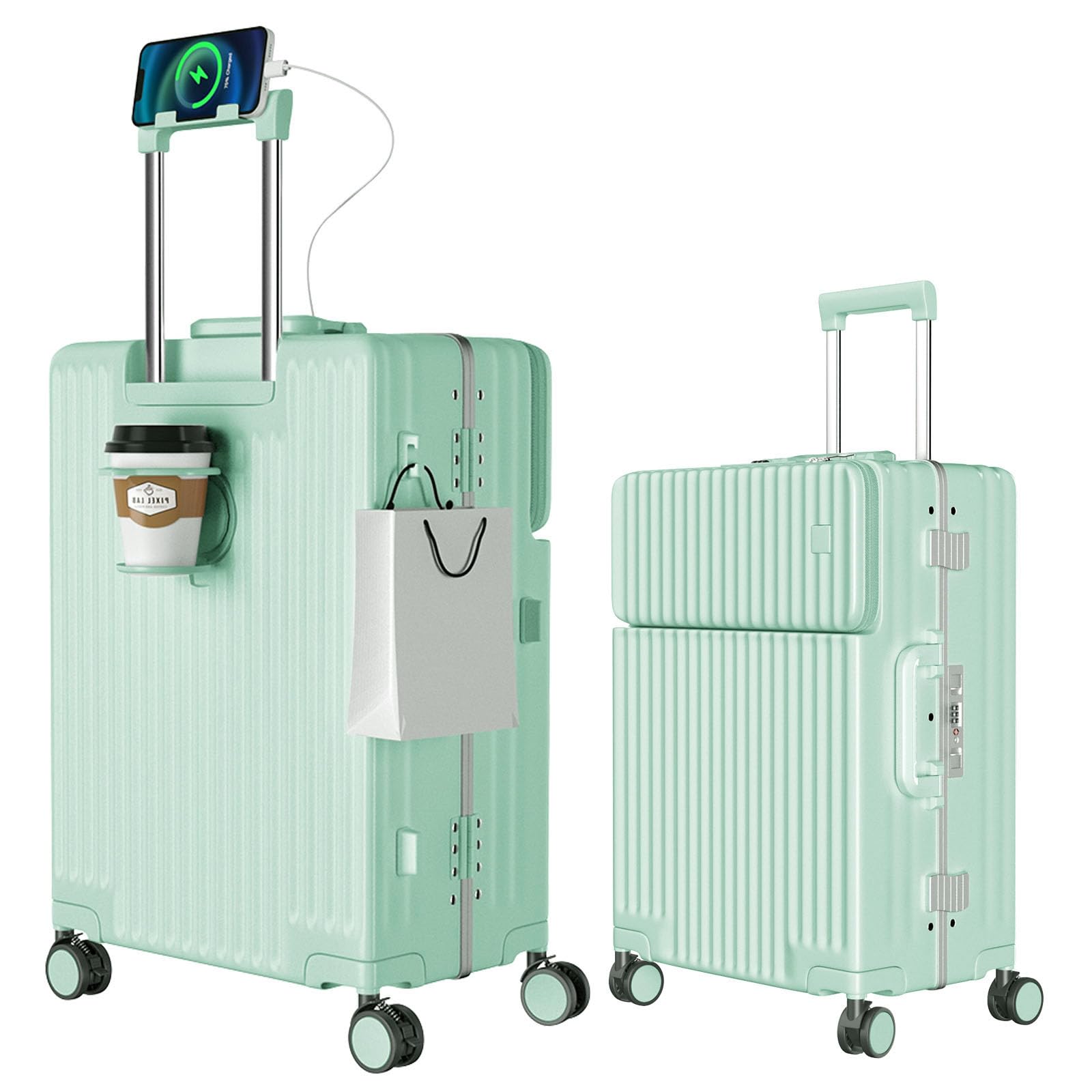 [Ashard] スーツケース 多機能フロントオープン キャリーケース ストッパー付き 機内持ち込み キャリーバッグ 携帯スタンド USBポート付き カップホルダー付き 隠しフック機能 超軽量 耐衝撃 静音 360度回転 ダブルキャスター アルミフレーム