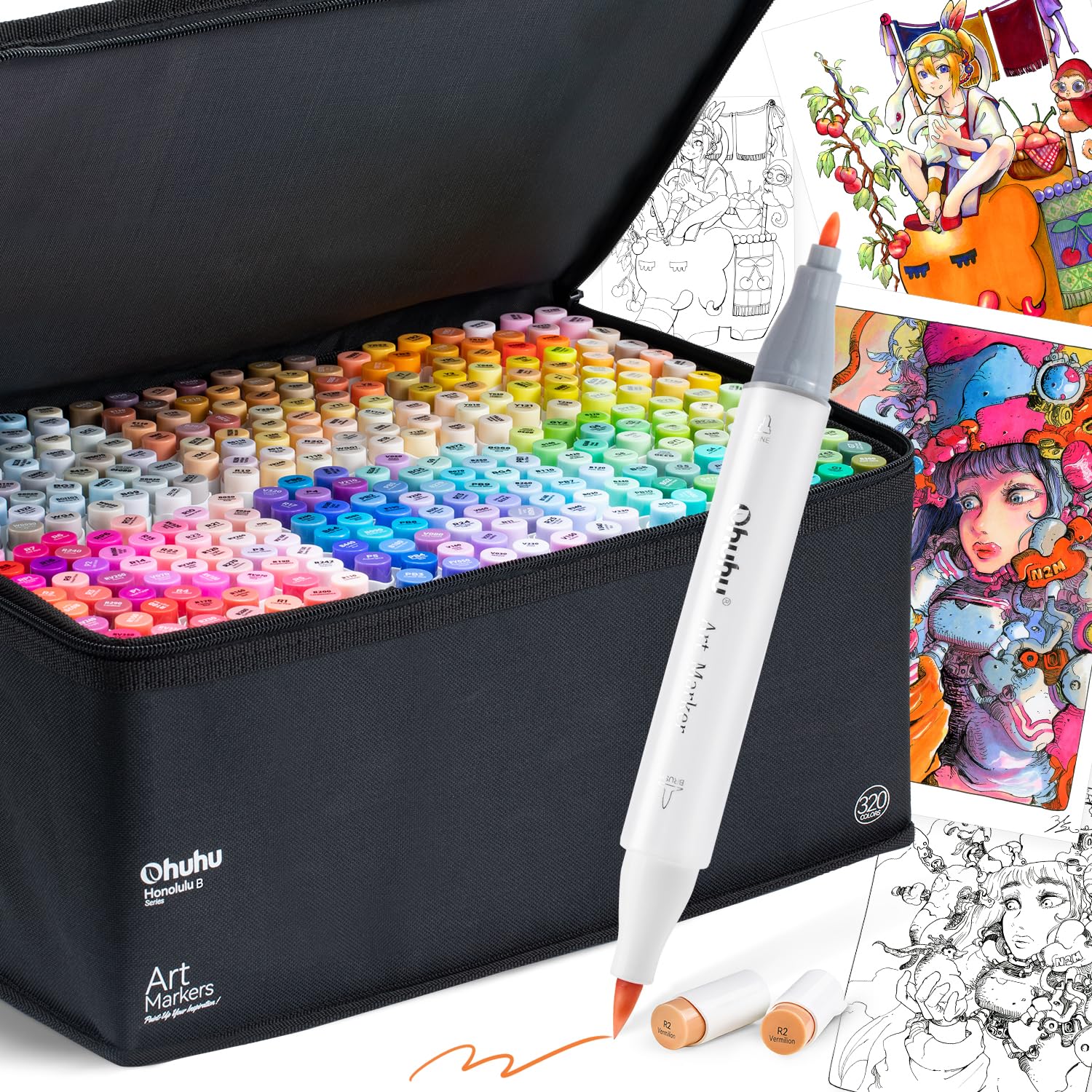 楽天市場】Ohuhu マーカーペン 筆タイプ 320色 プロ愛用 イラスト