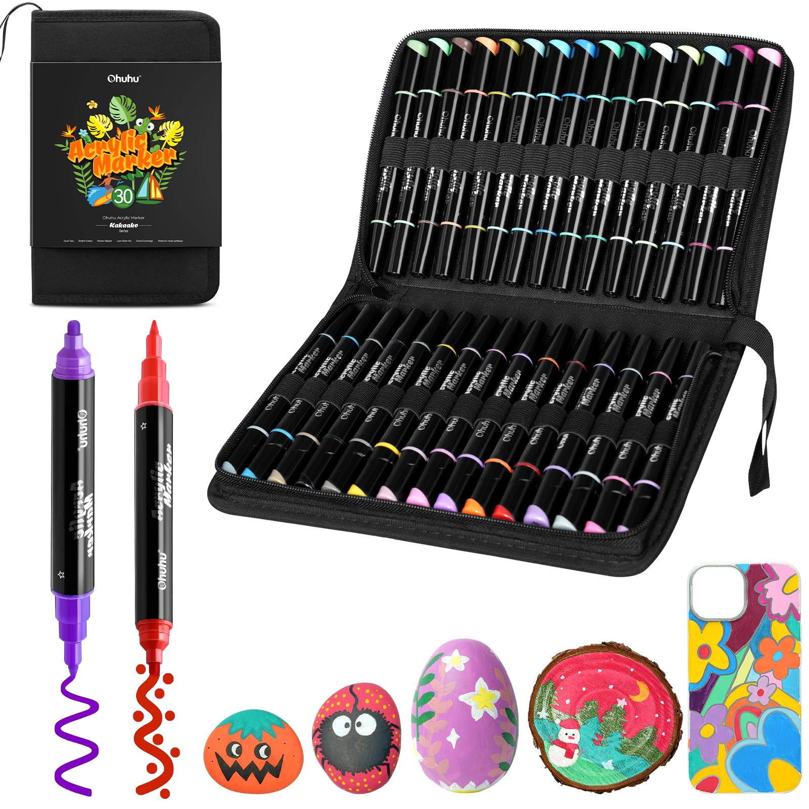 楽天市場】Ohuhu アクリルマーカーペン 30色 太 細字 アクリル絵具