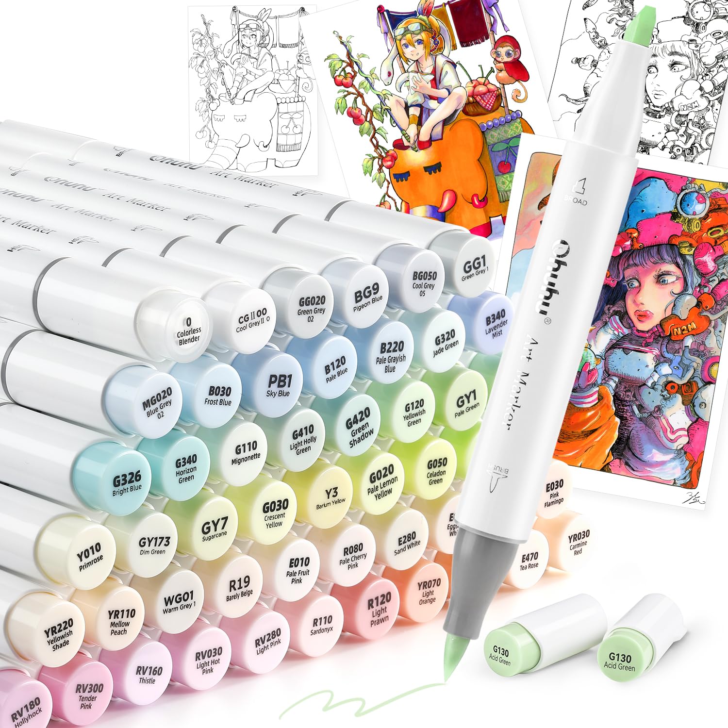 楽天市場】Ohuhu マーカーペン 筆タイプ 96薄色 プロ愛用 パステル