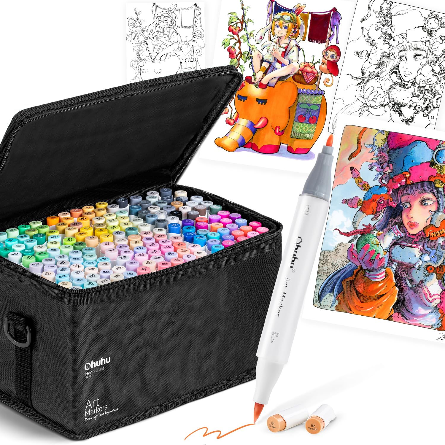 Ohuhu 筆タイプ 216色217本 イラストマーカー  筆・太字 アルコール Amazon | Ohuhu マーカーペン 筆タイプ 216色217本 プロ愛用