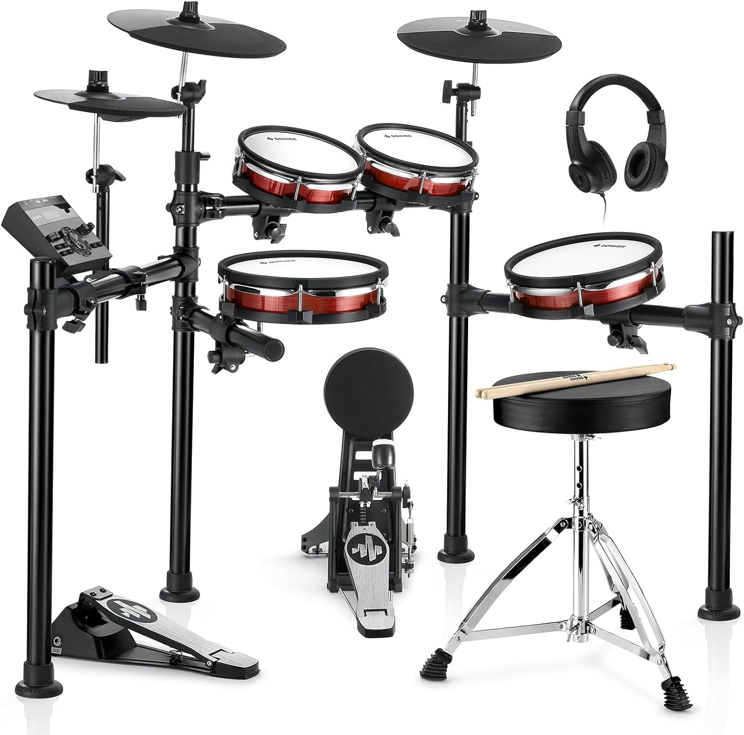 Donner 電子ドラム セット 折りたたみ メッシュ 450種サウンド デモ50曲 MIDI機能 10インチスネア 12インチシンバル キックドラム ドラムスローン ヘッドホン スティック オーディオケーブル付 自宅練習 日本語説明書 DED-200 M