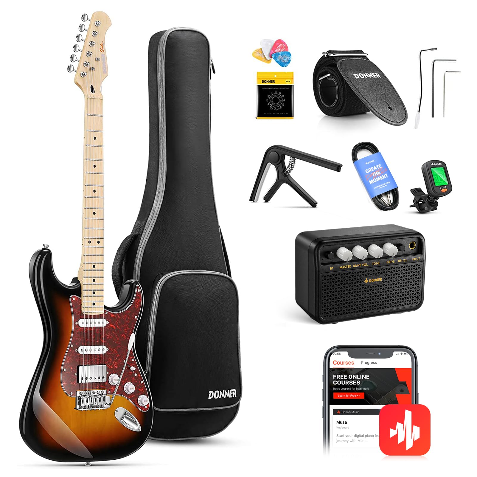 希少 極美品 DONNER DMT100 エレキギター ギターケース付き Amazon.com: Donner Solid Body Electric Guitar, Matte Finish