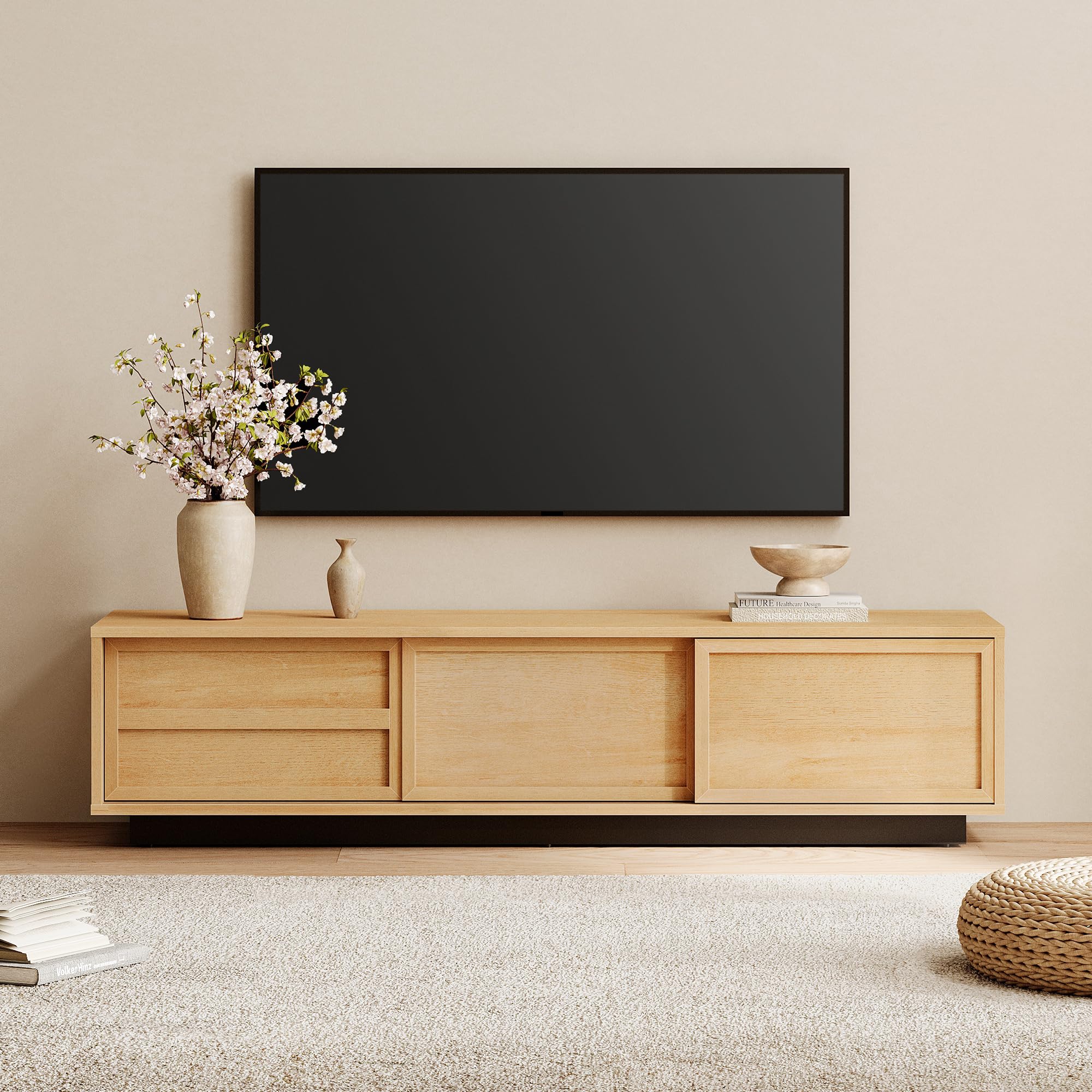 WAMPAT テレビ台 テレビボード ローボード TV ボード 木製 引出付き 隠す収納 壁寄せ AV機器対応 棚付き 幅140&times;奥行40cm&times;高さ33cm ナチュラル｜RENEW 21,644円