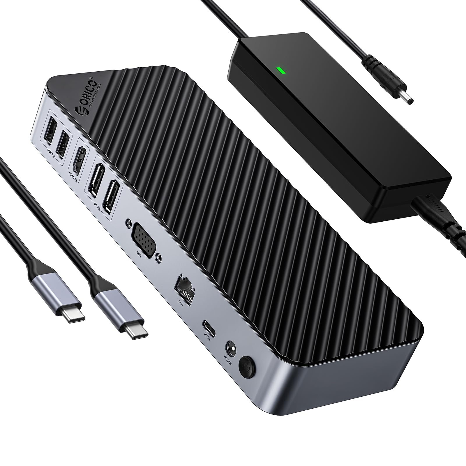 ORICO 20-in-1 USB-C ドッキングステーション 4画面対応 2つのDP HDMI& VGA搭載 10Gbps USB-C/5Gbps USB-A ポート/イーサネット/オーディオ/SD/TFカード Windows/Mac/Dell/HP/レ|RENEW