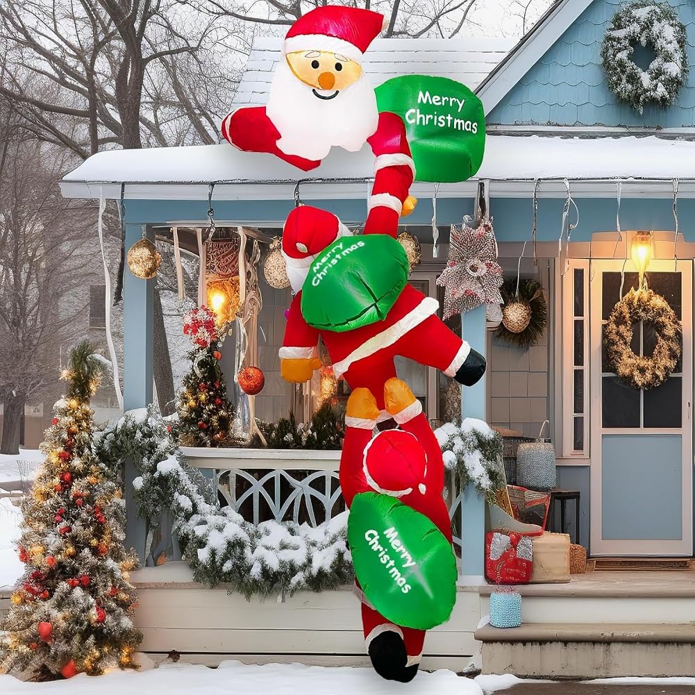 エアー サンタクロース エアーディスプレイ クリスマス サンタ 屋外 装飾 壁登り サンタクロース 屋外 高さ245cm 光るサンタ 膨張式 空気充填 LED付き クリスマス エアブロー 装飾 パーティー 防水 屋外 クリスマス飾り 部屋 ベランダ 壁 窓