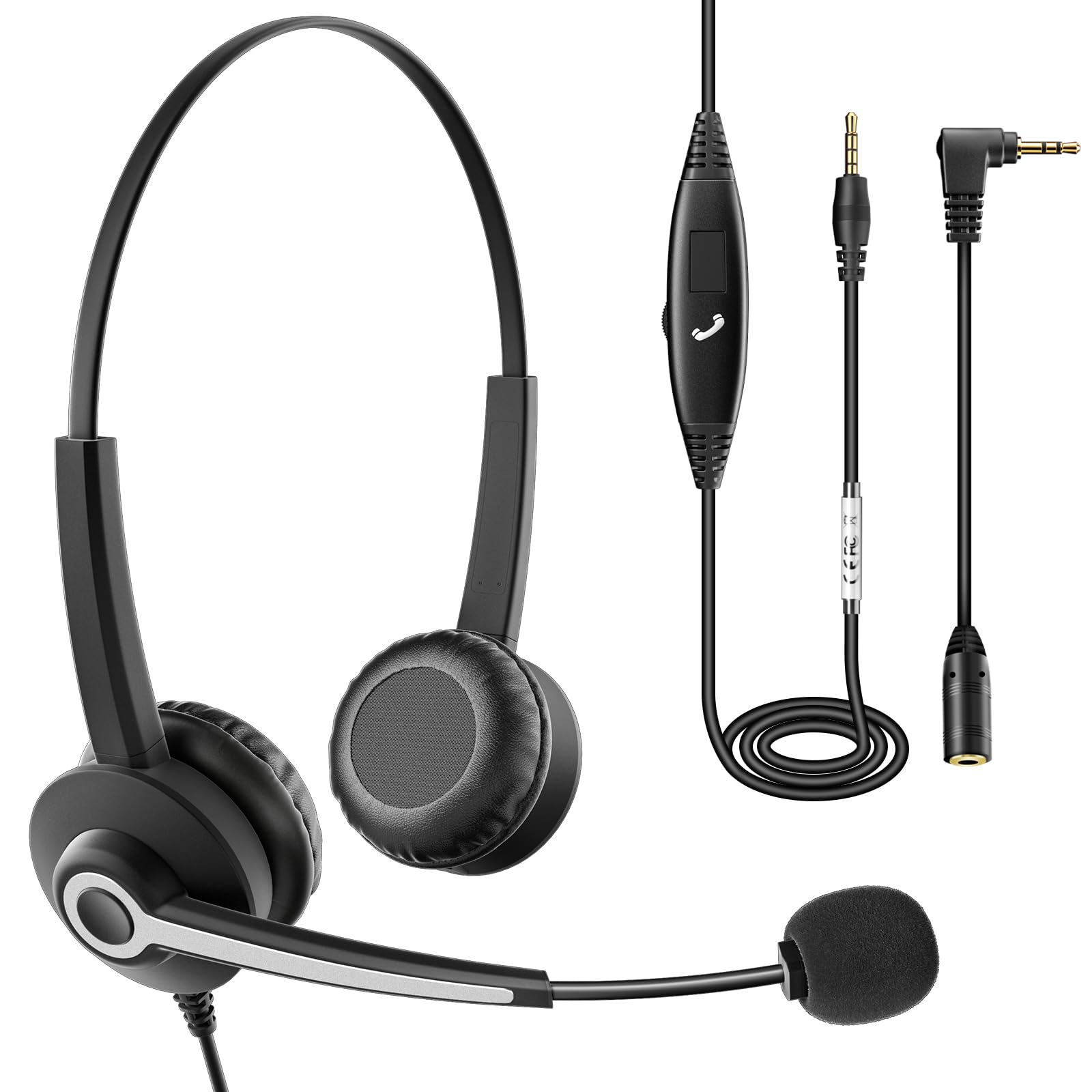 Wantek ヘッドセットPC用 3.5mm 両耳 ノイズキャンセリングマイク付き iPhone、iPad、パソコン、Skype、Web会議、コールセンター、リモートワーク、在宅勤務に適用される プロ ビジネス 通信事業者 PC用ヘッドホン 明瞭な通話 超