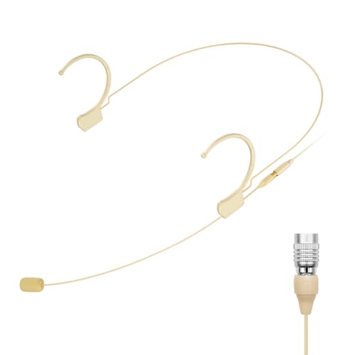 KIMAFUNヘッドセット/ヘッドウォーンマイク イヤーセットオーバーイヤーハンギング コンデンサーマイク Audio Technicaワイヤレスシステムボディパック送信機と互換性あり パフォーマンス、劇場、講義、ポッドキャストに最適 ベージュ