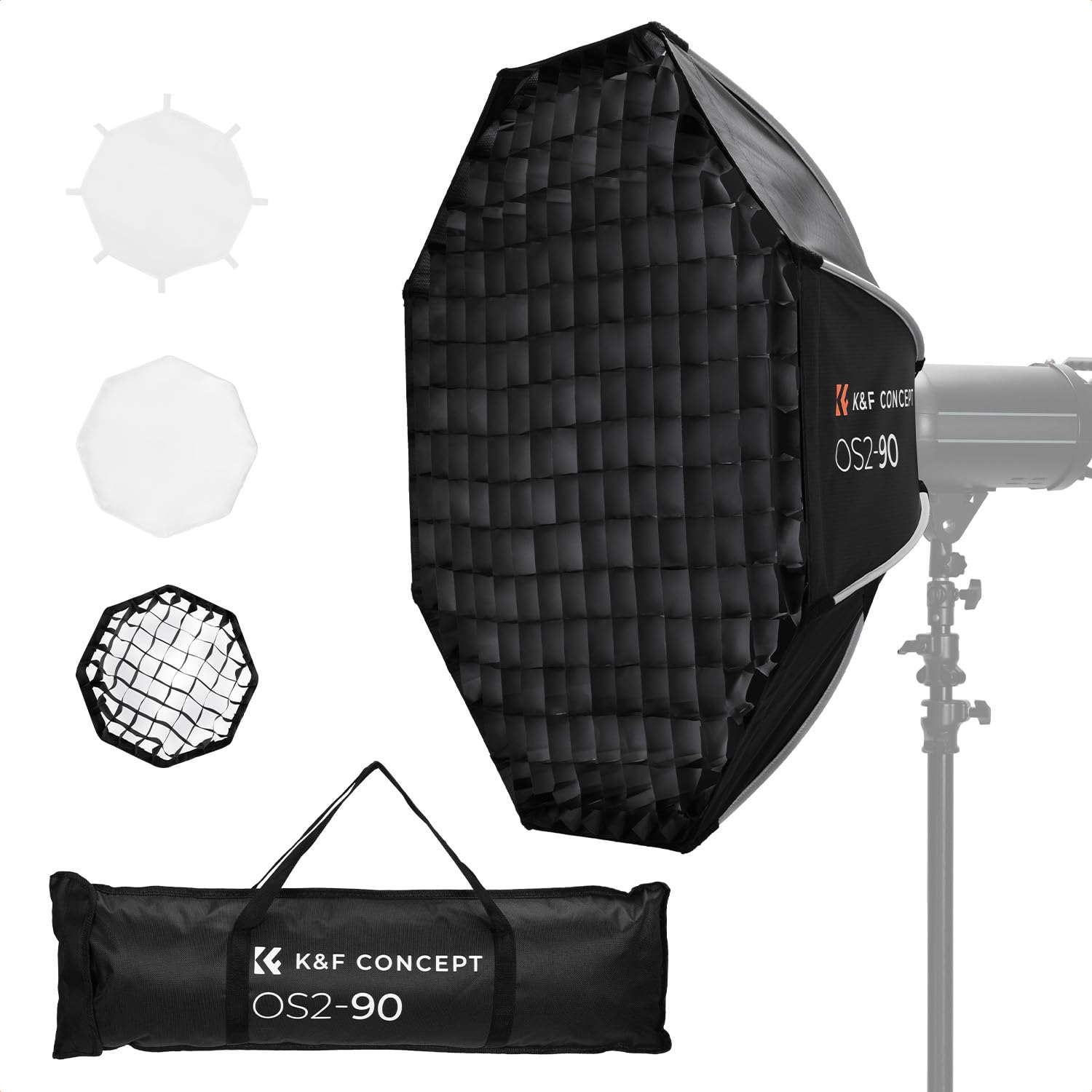 K&F Concept ソフトボックス オクタゴン型 ワンタッチ クイックリリース 90cm 八角形 ボーエンズマウント 折りたたみ式 撮影 ストロボ/COBライト用