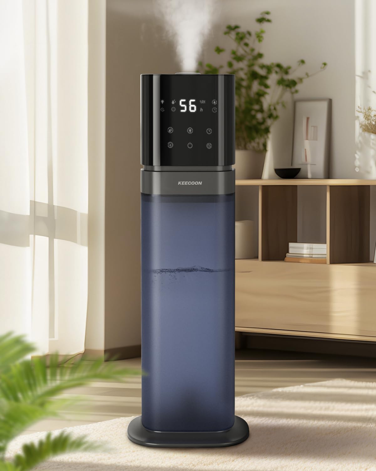 KEECOON 加湿器 大容量 超音波 アロマ加湿 器. 事務所/家庭用/業務用加湿器 8L 透明タンクタワー型 自動湿度調整 睡眠モード 空気清浄機能 液晶パネル 6段階加湿量調節可 静音稼働 省エネ 遠隔制御 リモコン付き 空焚き防止 乾燥対策/花粉症画像