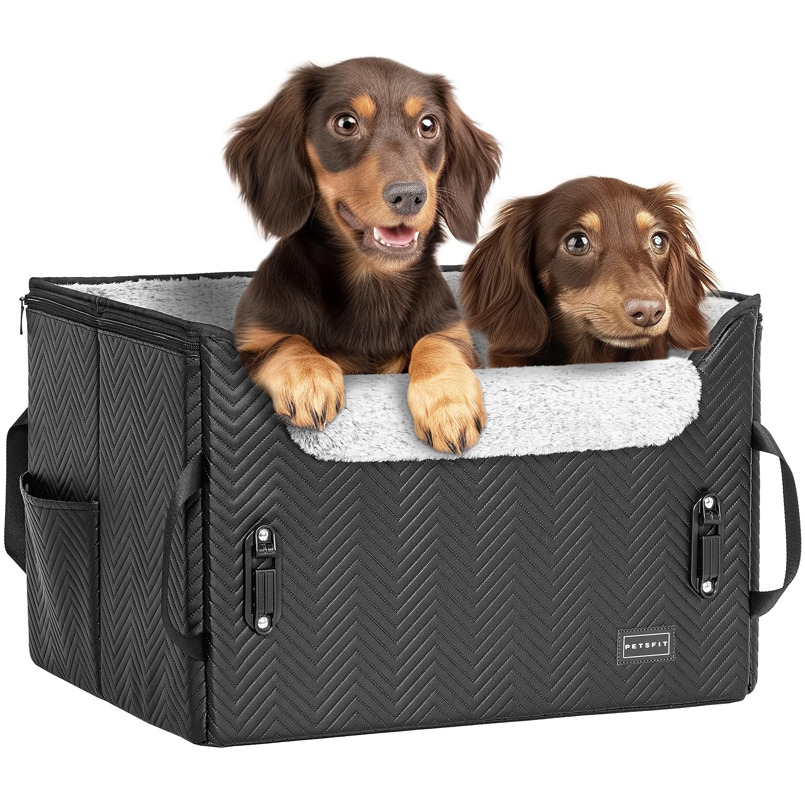 Petsfit 犬 ドライブ ドライブボックス 2重の安定設計 席にしっかり固定できる 【座り台の高さが調節できるタイプ】ドライブシート 車 カーシート ドライブベッド 安定 コンパクト 飛び出し防止 折り畳み可能 しっかり 省スペース フェイクレザー(P｜RENEW
