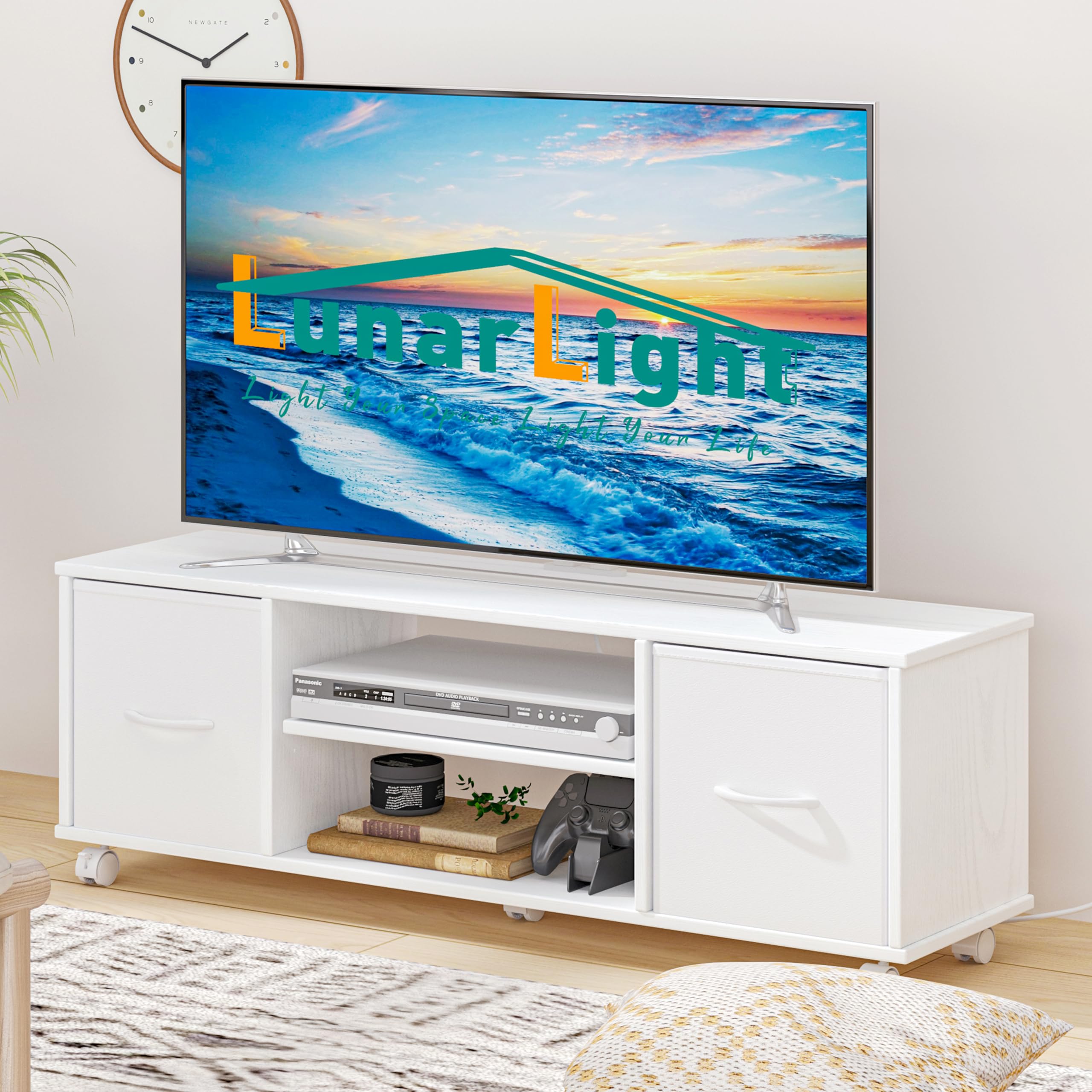 楽天市場】LunarLight テレビ台 幅109.5cm奥行29.6cm高さ37cm テレビボード ローボード コンセント付き 布製引き出し付き  多機能収納ボックス 収納棚板調整可能 32型 42型55型テレビ適合 収納 組立簡単 工具不要 耐震転倒防止 耐荷重1 : RENEW