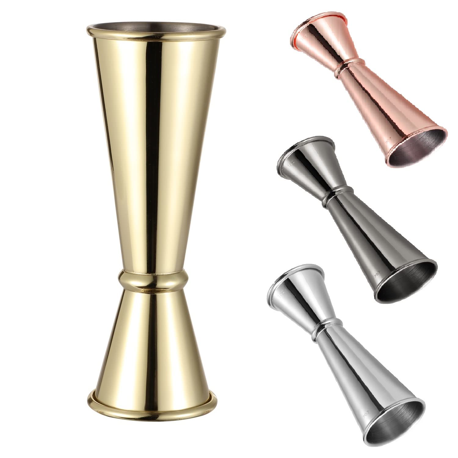 ジガーカップ 30ml/60ml(1oz/2oz) カクテル メジャーカップ 目盛り付き ハイボール メジャー ステンレス鋼 一体型 ウイスキー はかり 軽量 ダブルヘッド 業務用 バー用品 バーテンダーの道具（ゴールド）画像